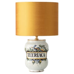 Albarello Table Lamp, 19th Century Italian Majolica in Renaissance Revival Style