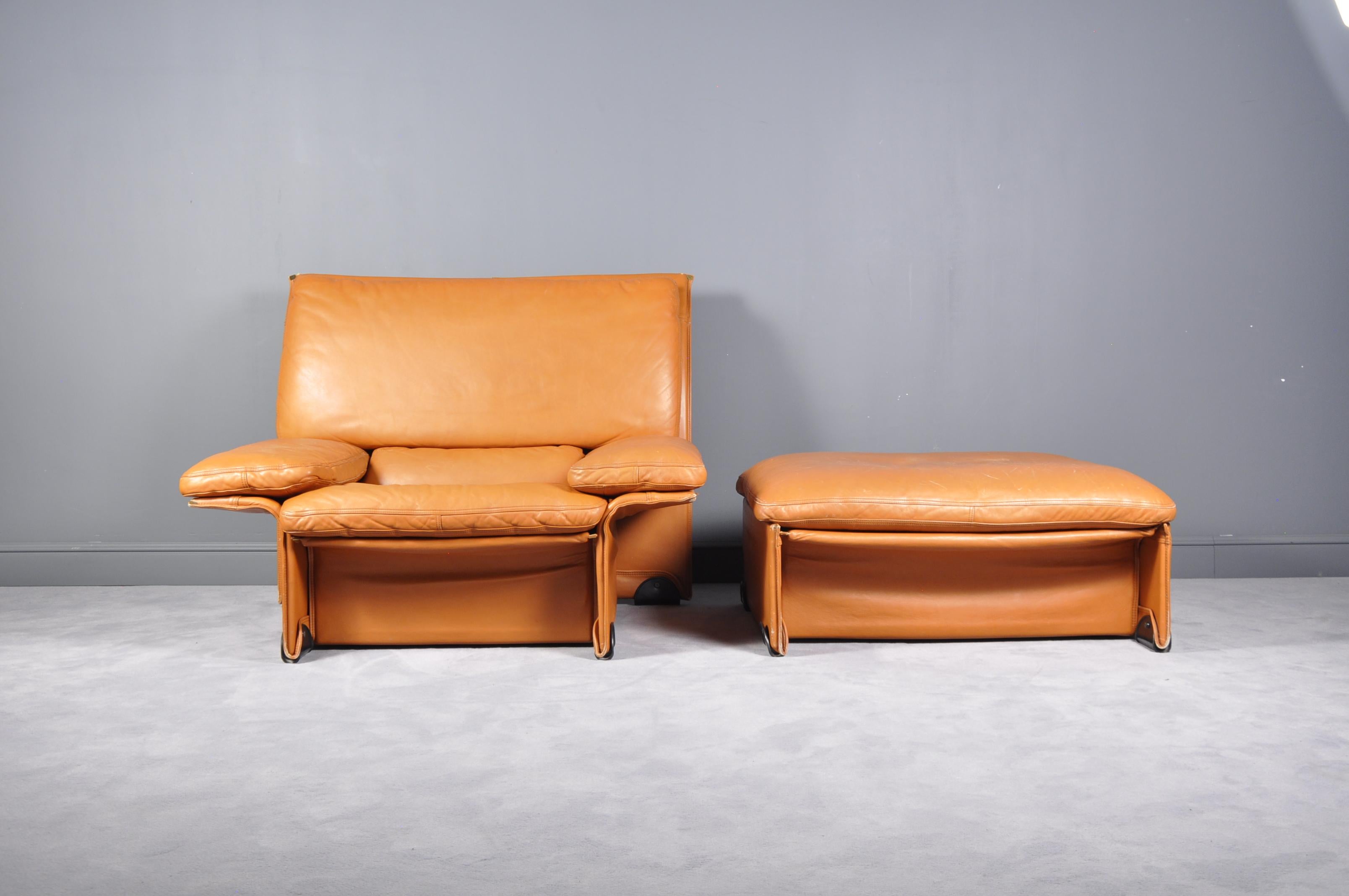 Late 20th Century Albatros Leather Armchair & Ottoman by Ammannati & Vitelli for Brunati, 1970s