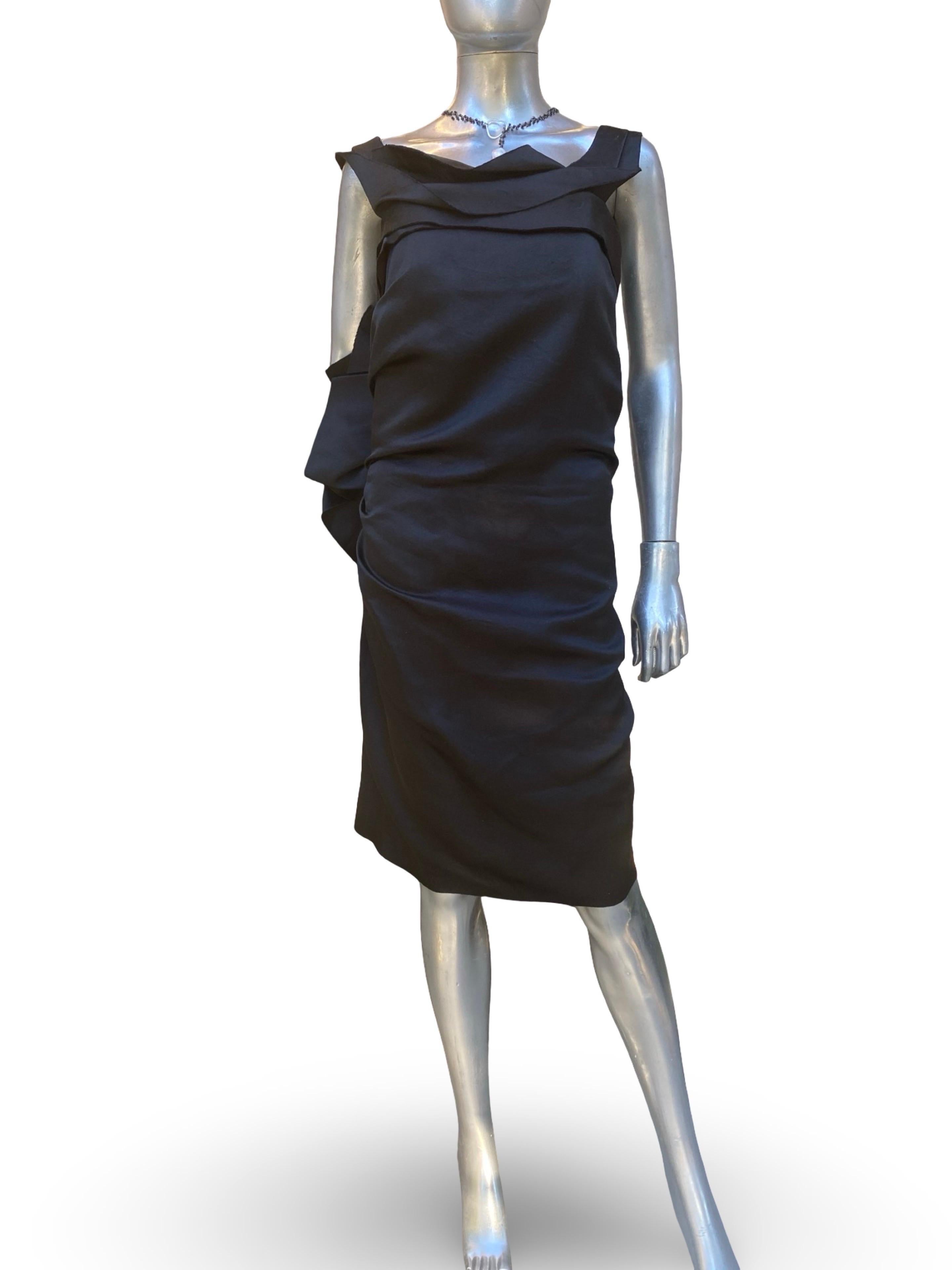 Alber Elbaz für Lanvin Hiver 2020 Schwarz Origami Drape RARE Runway Kleid Größe 42 im Zustand „Gut“ im Angebot in Palm Desert, CA