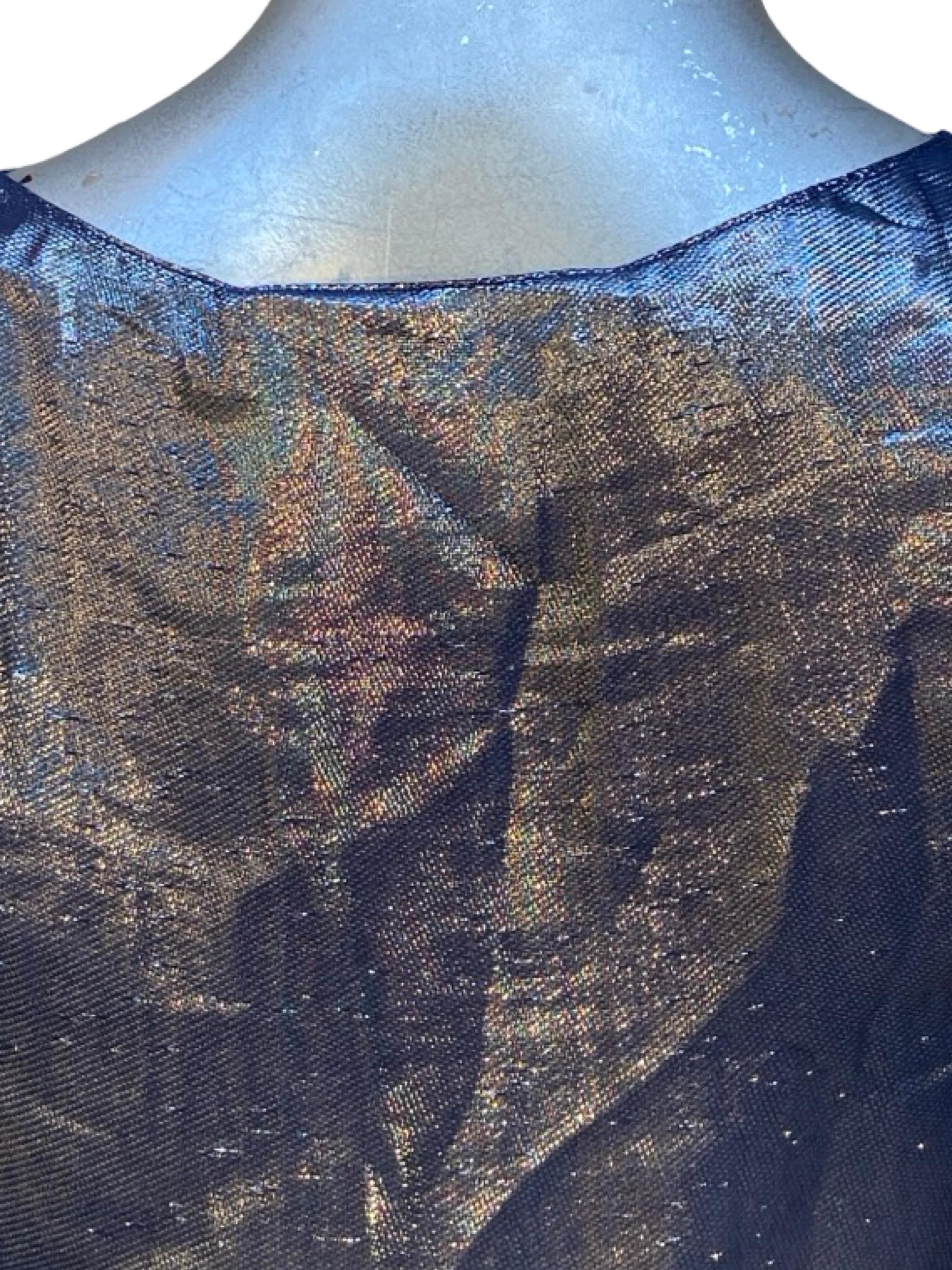 Alber Elbaz für Lanvin Paris 2007 Metallisch Blaue Drapierte Bluse Größe FR36 US4 im Angebot 2