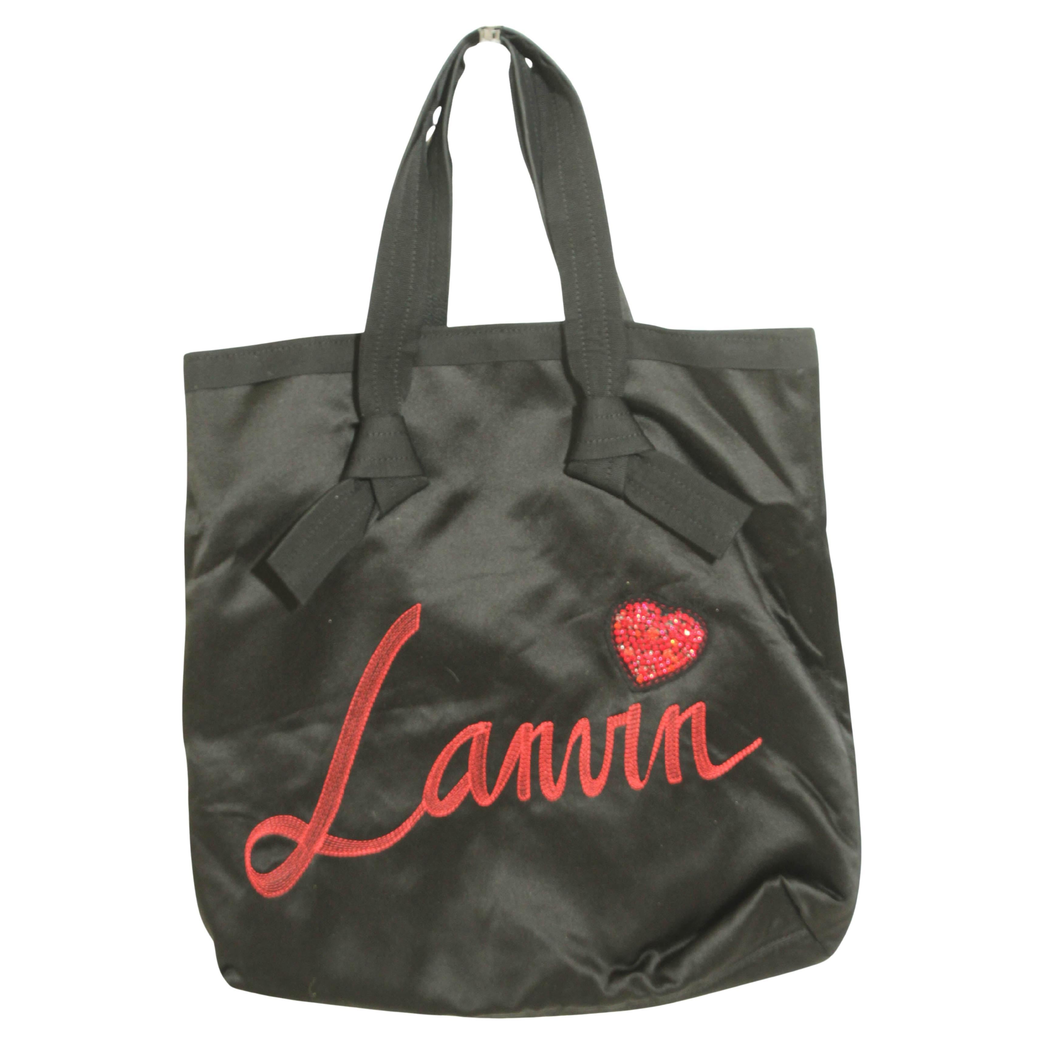 Alber Elbaz for Lanvin Paris Black Tote Bag with Red Embroideries For Sale