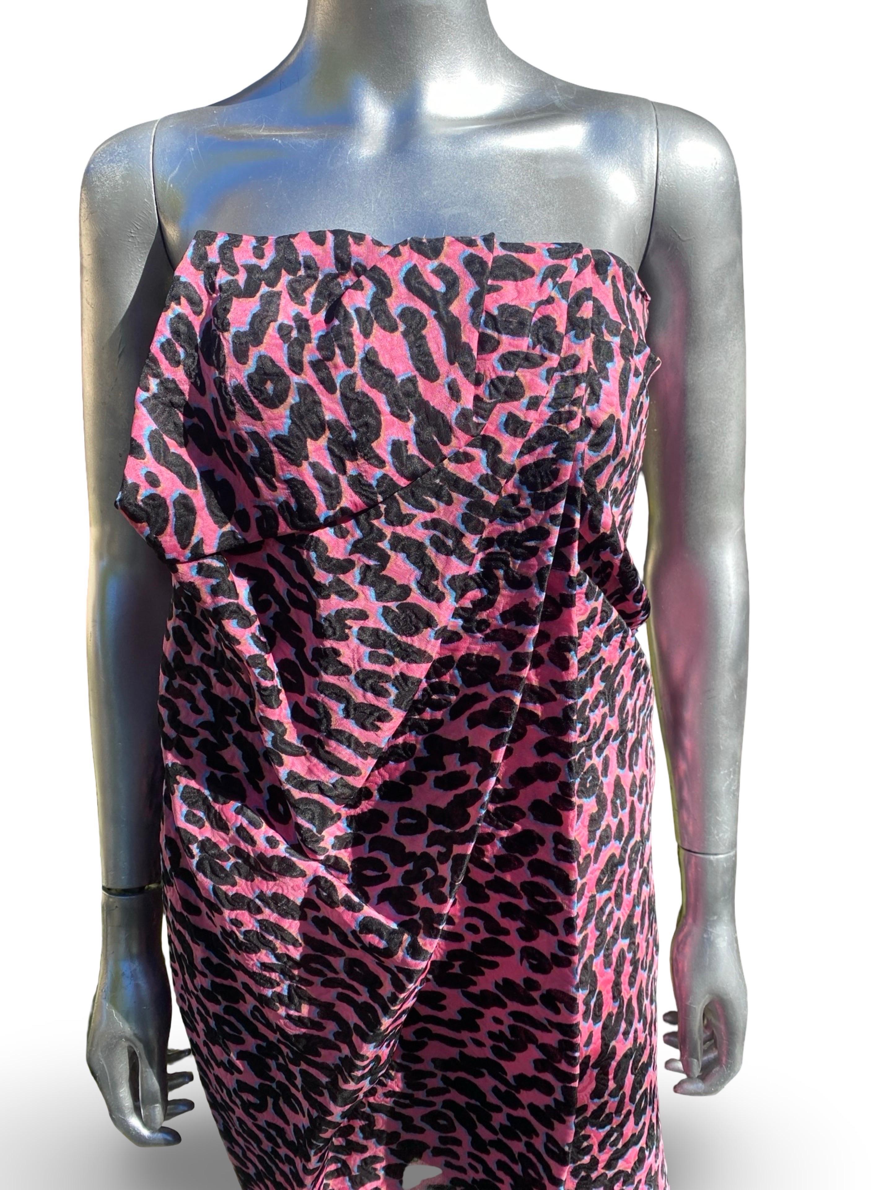 Gris Alber Elbaz for Lanvin Rare Runway Pink Leopard Strapless Dress Size EU38 US4/6 en vente