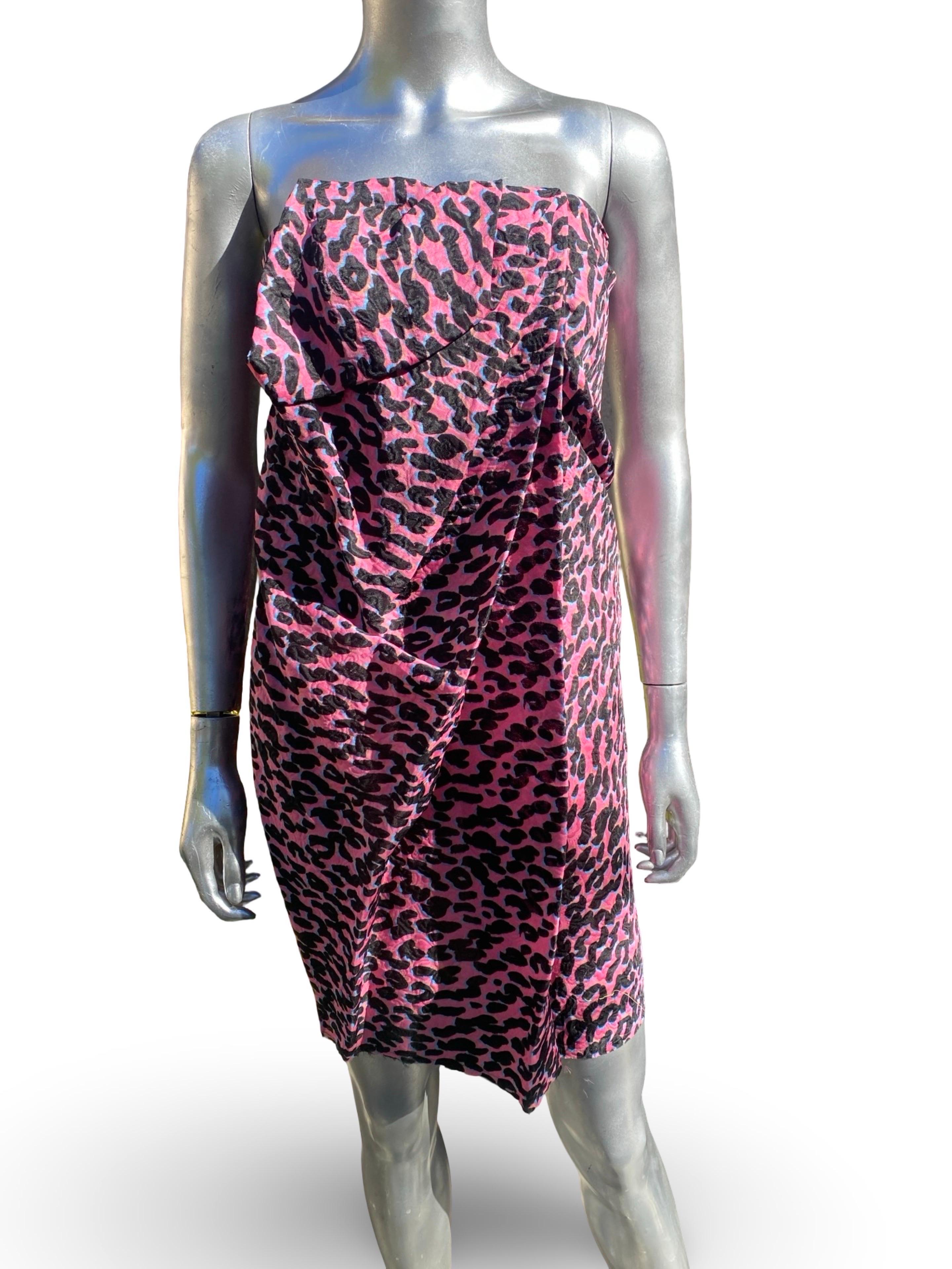 Alber Elbaz for Lanvin Rare Runway Pink Leopard Strapless Dress Size EU38 US4/6 Bon état - En vente à Palm Desert, CA
