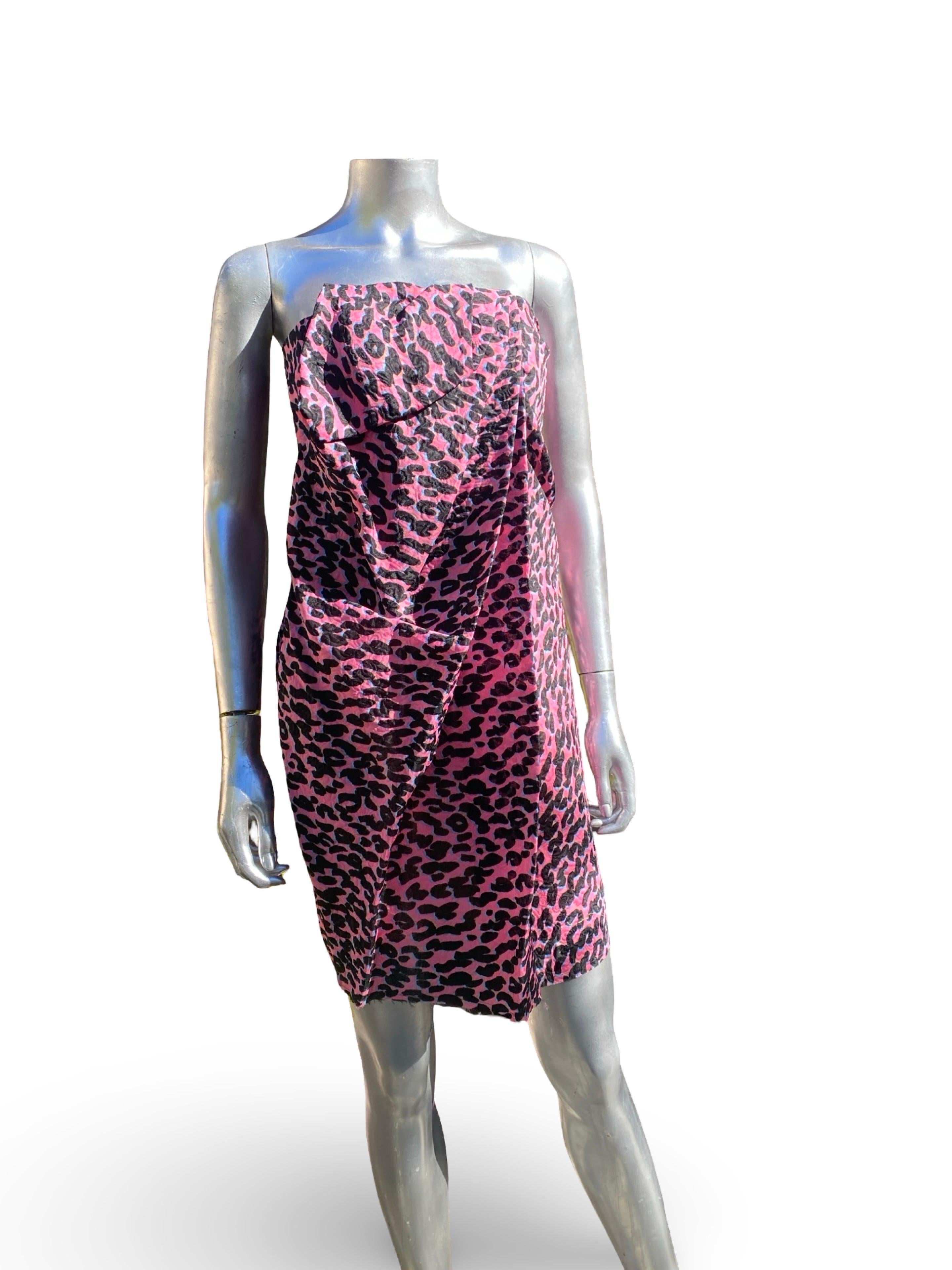 Alber Elbaz for Lanvin Rare Runway Pink Leopard Strapless Dress Size EU38 US4/6 en vente 1