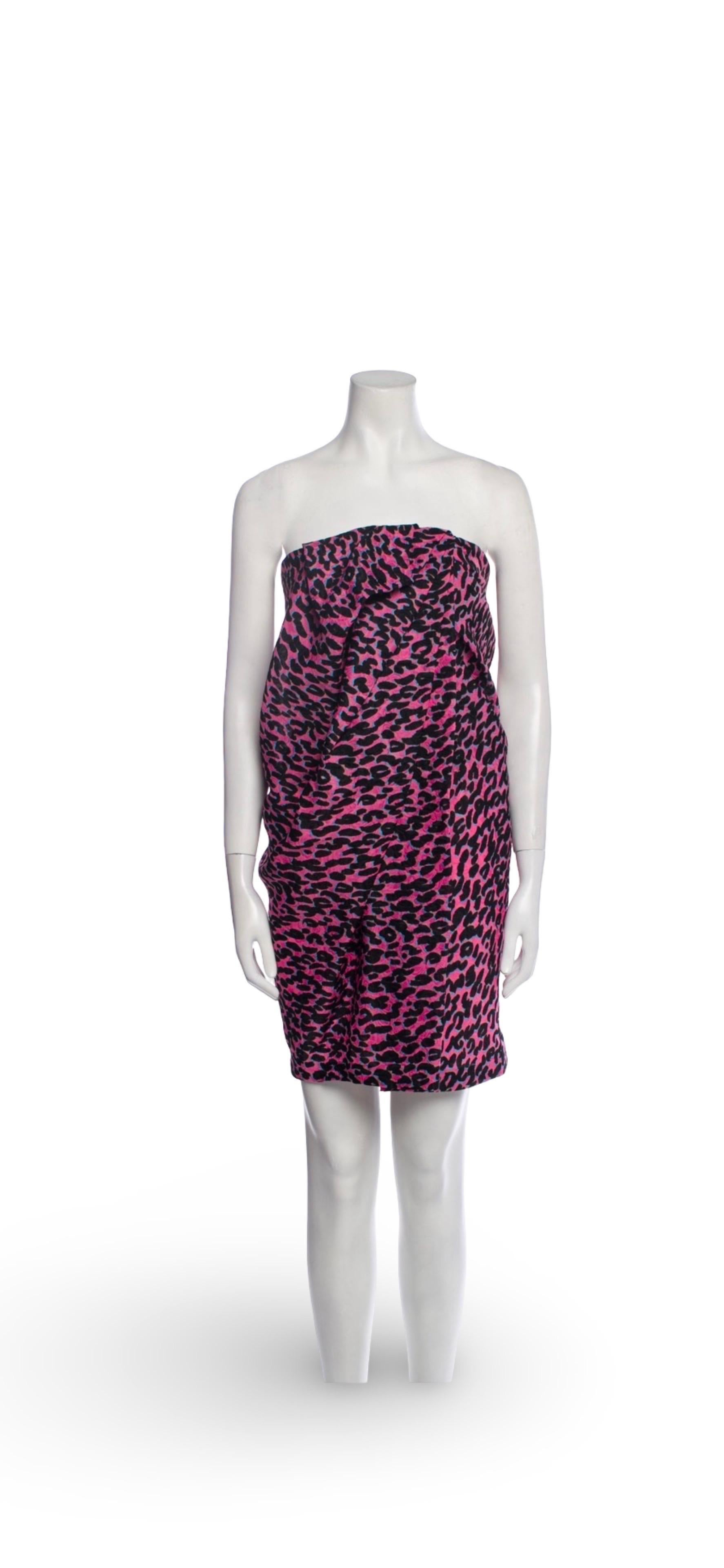 Alber Elbaz for Lanvin Rare Runway Pink Leopard Strapless Dress Size EU38 US4/6 en vente 3