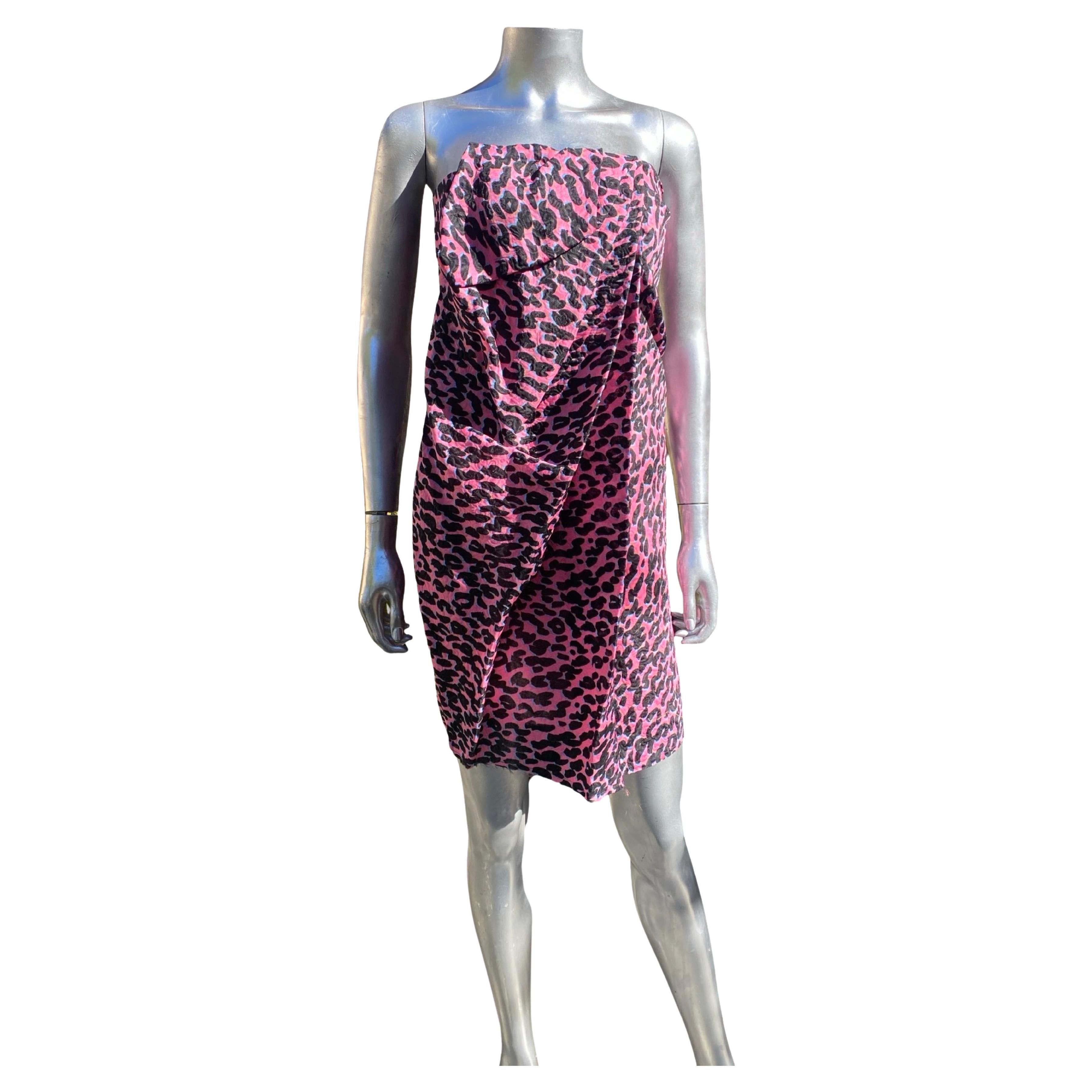 Alber Elbaz for Lanvin Rare Runway Pink Leopard Strapless Dress Size EU38 US4/6