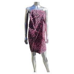 Alber Elbaz for Lanvin Rare Runway Pink Leopard Strapless Dress Size EU38 US4/6