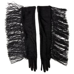 Alber Elbaz for Lanvin Runway Long Black Leather Fringe Gloves, Fall 2014