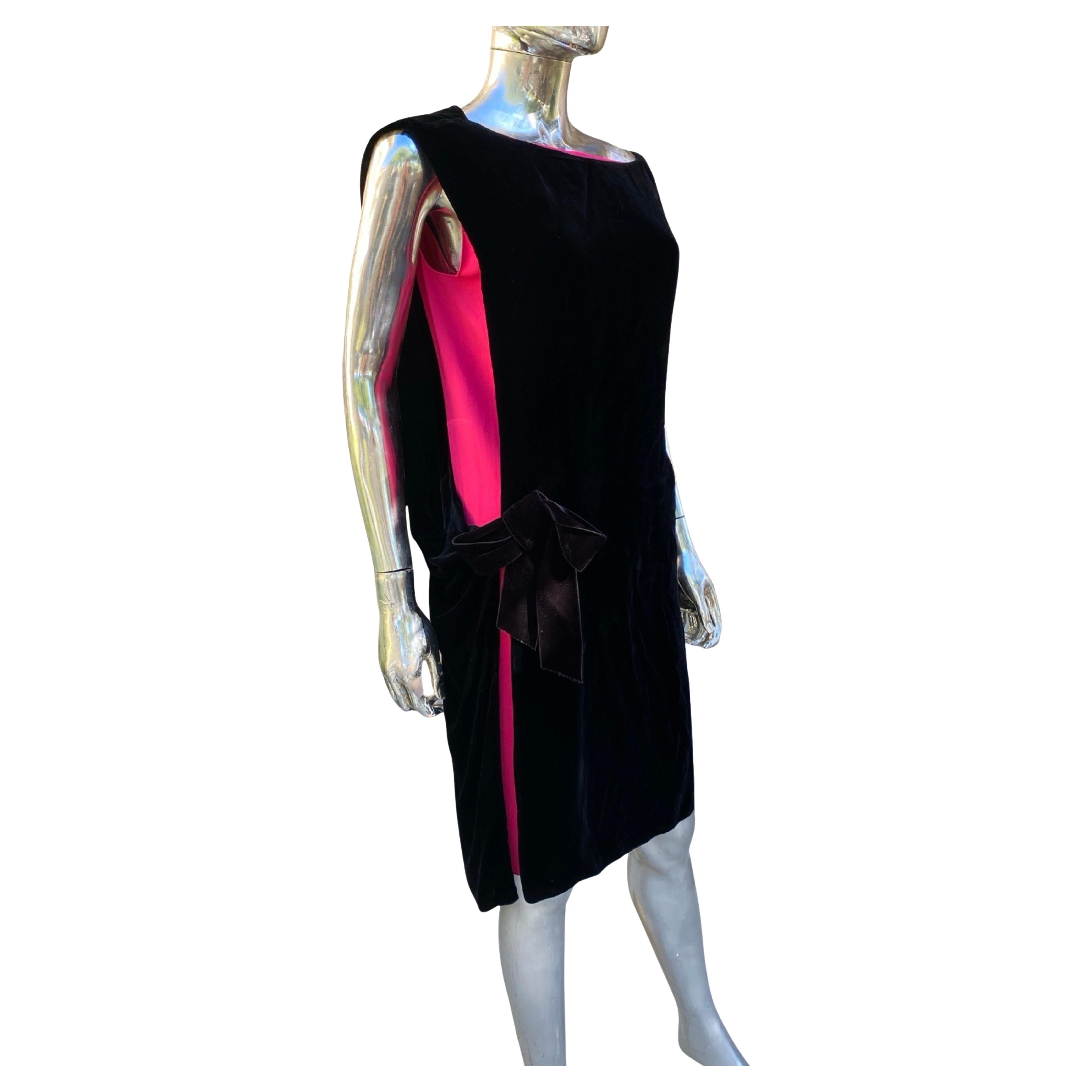 Alber Elbaz Lanvin Paris 2015 Drapée en velours noir et fuschia  Robe de Cocktail Sz 8