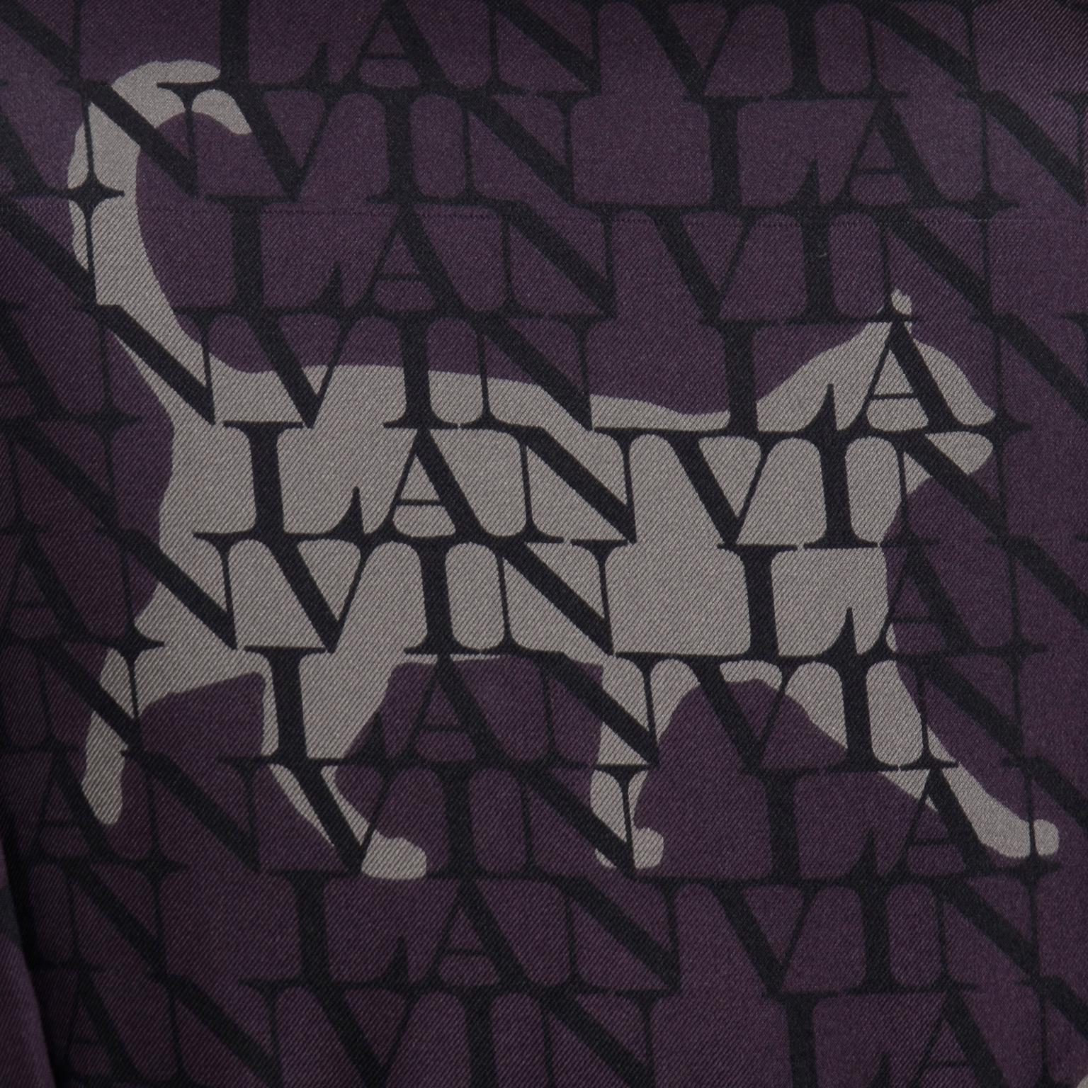 Alber Elbaz Lanvin Purple & Black 2011 Novelty Print Cat Logo Dress W Raw Edges 3