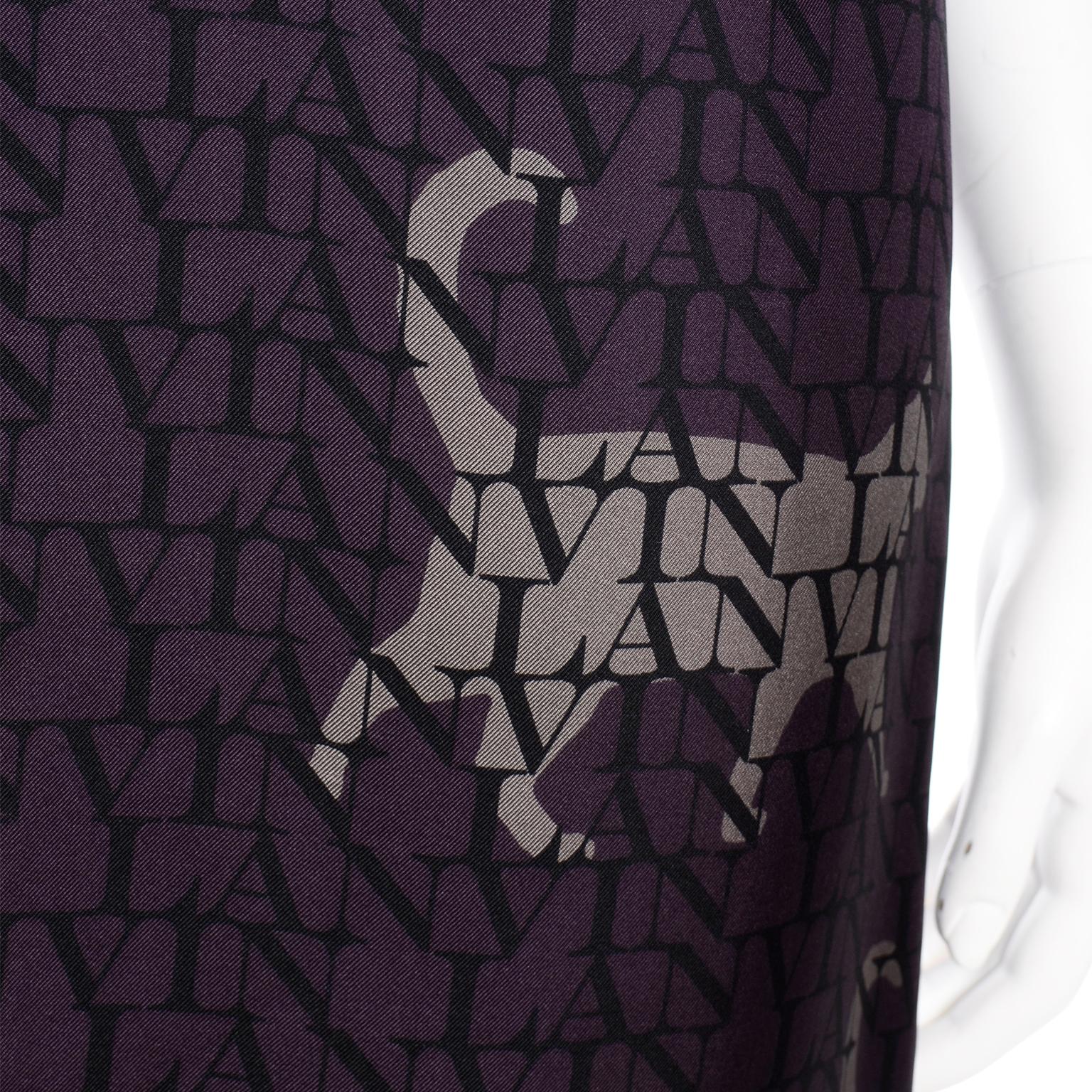 Alber Elbaz Lanvin Purple & Black 2011 Novelty Print Cat Logo Dress W Raw Edges 4