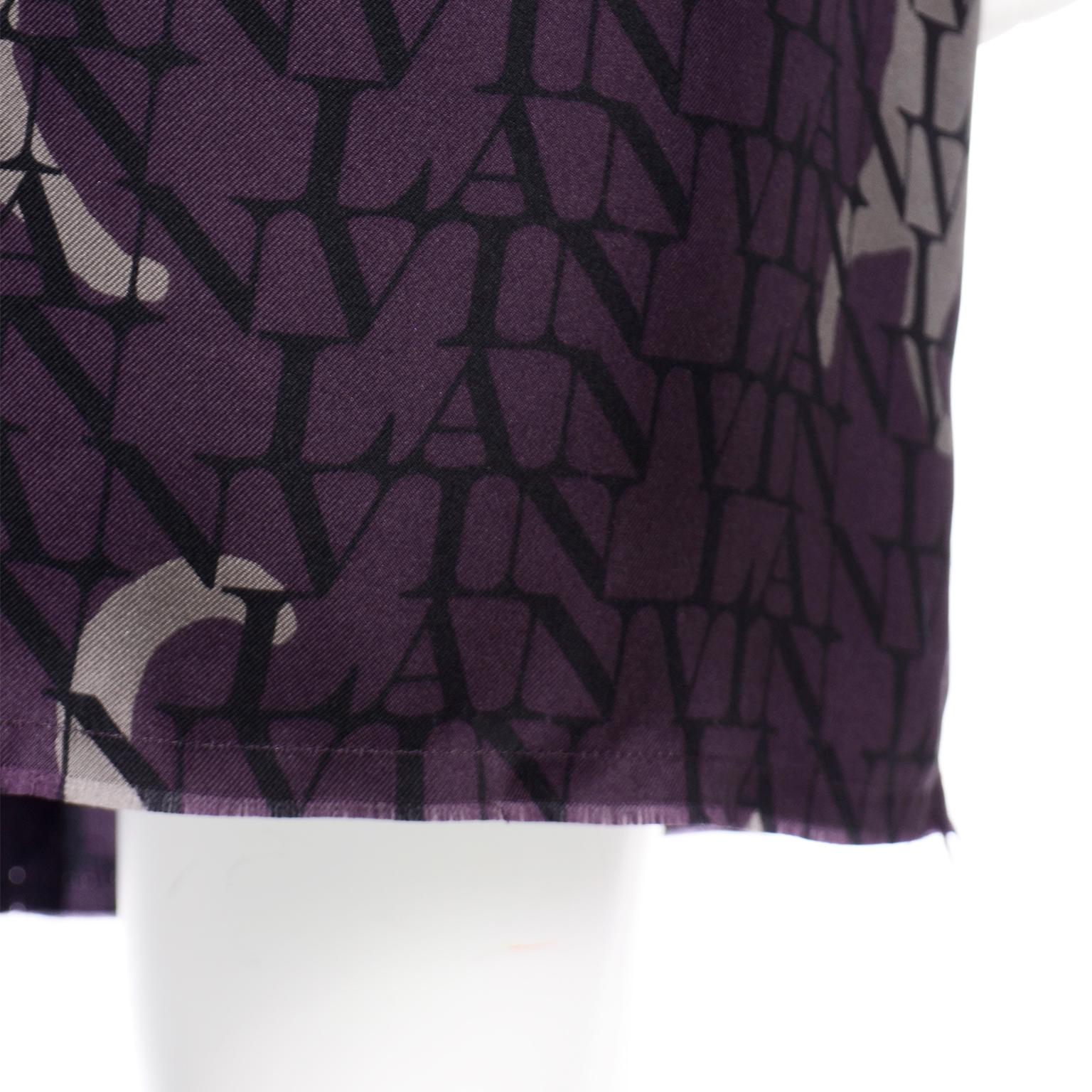 Alber Elbaz Lanvin Purple & Black 2011 Novelty Print Cat Logo Dress W Raw Edges 5