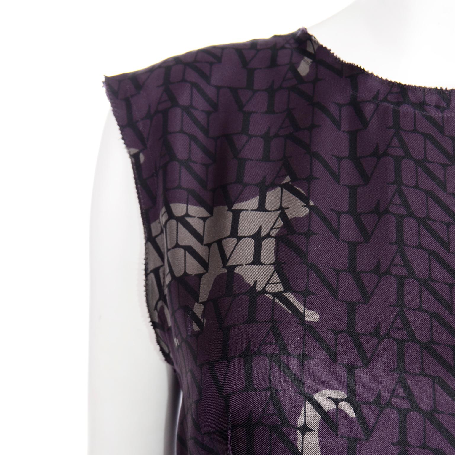 Alber Elbaz Lanvin Purple & Black 2011 Novelty Print Cat Logo Dress W Raw Edges 1