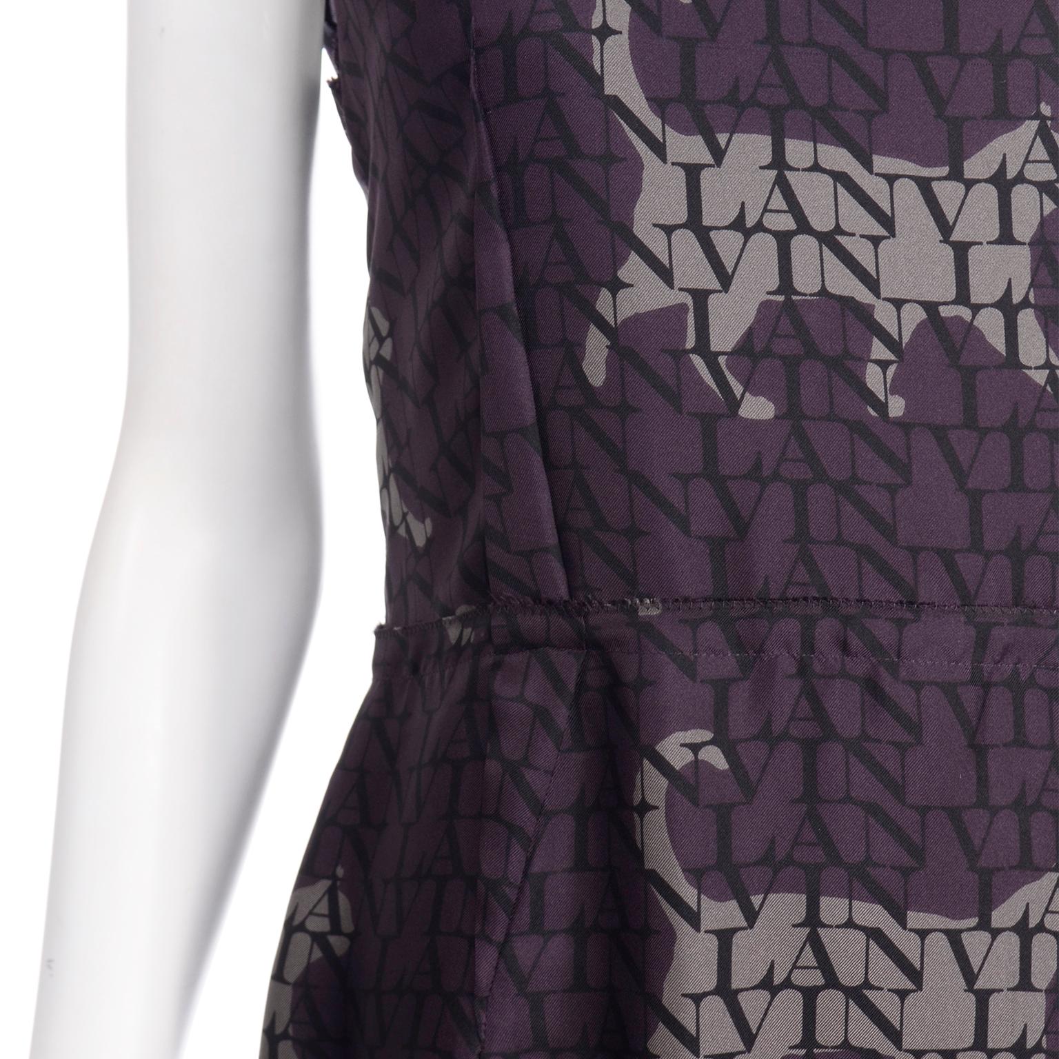 Alber Elbaz Lanvin Purple & Black 2011 Novelty Print Cat Logo Dress W Raw Edges 2