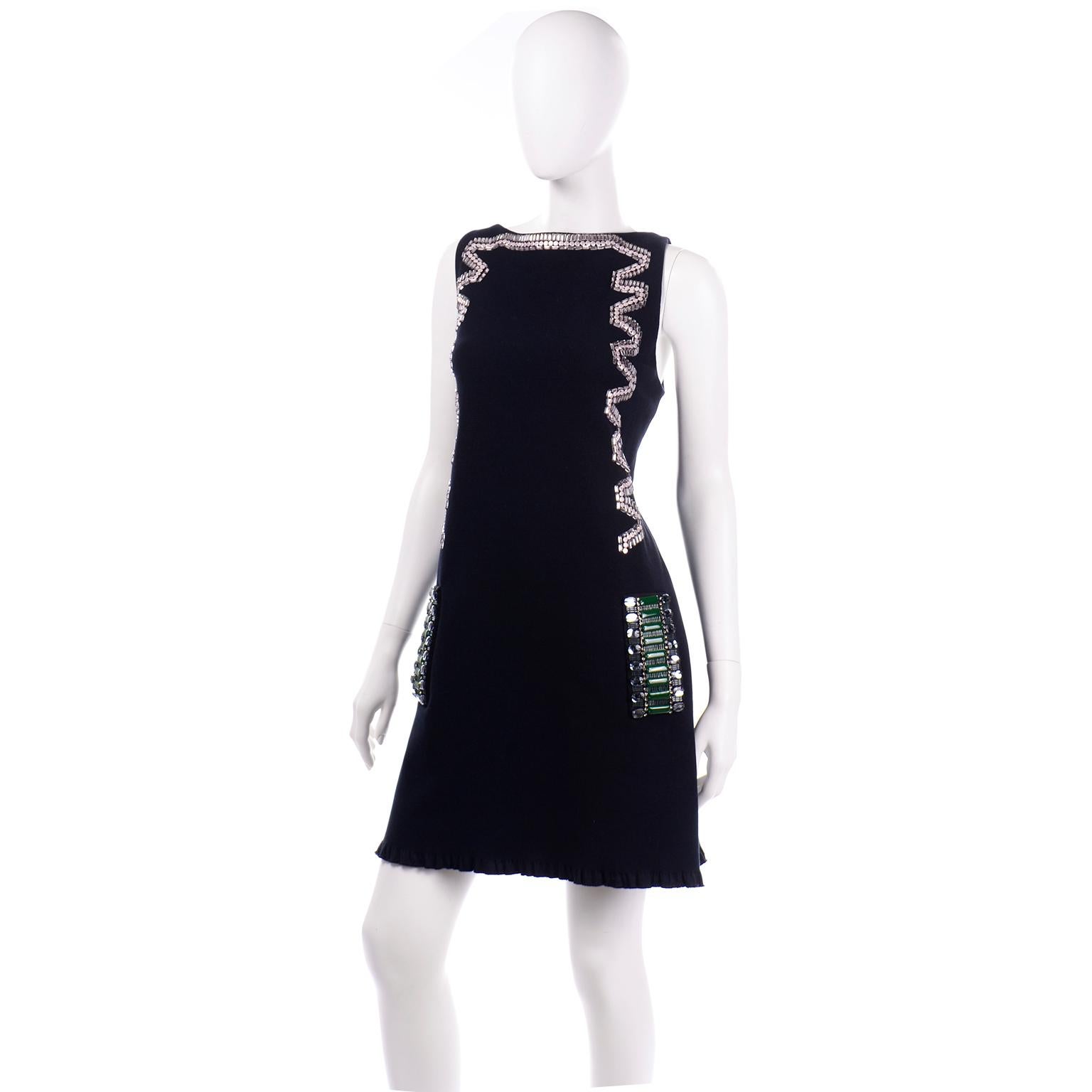 Women's Alber Elbaz Lanvin Resort 2015 Midnight Blue Sleeveless Dress With Rhinestones