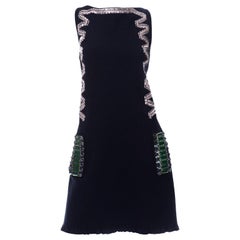 Alber Elbaz Lanvin Resort 2015 Midnight Blue Sleeveless Dress With Rhinestones