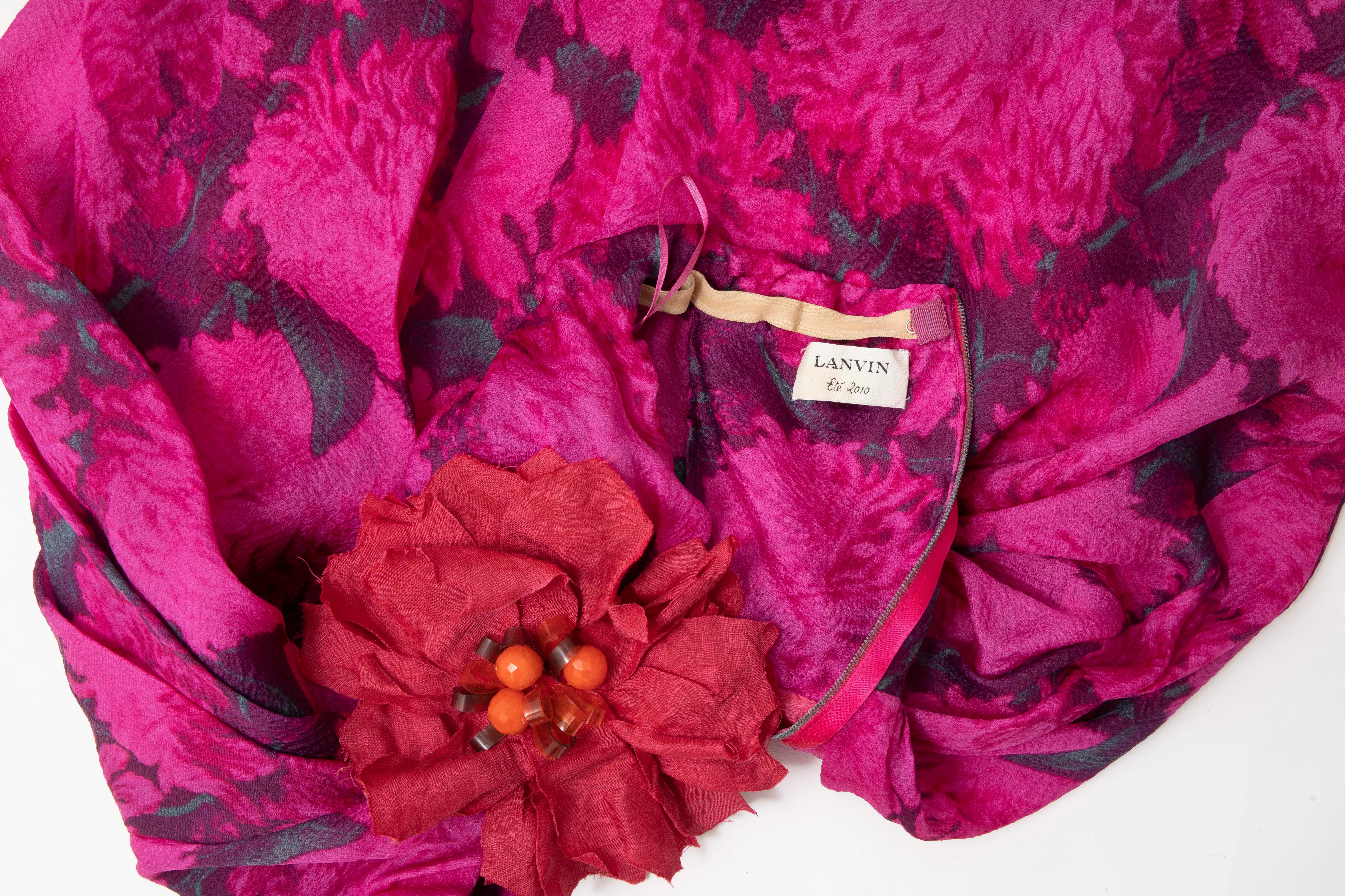 Alber Elbaz Lanvin Silk Printed Floral Embroidered Strapless Dress, Spring 2010 4