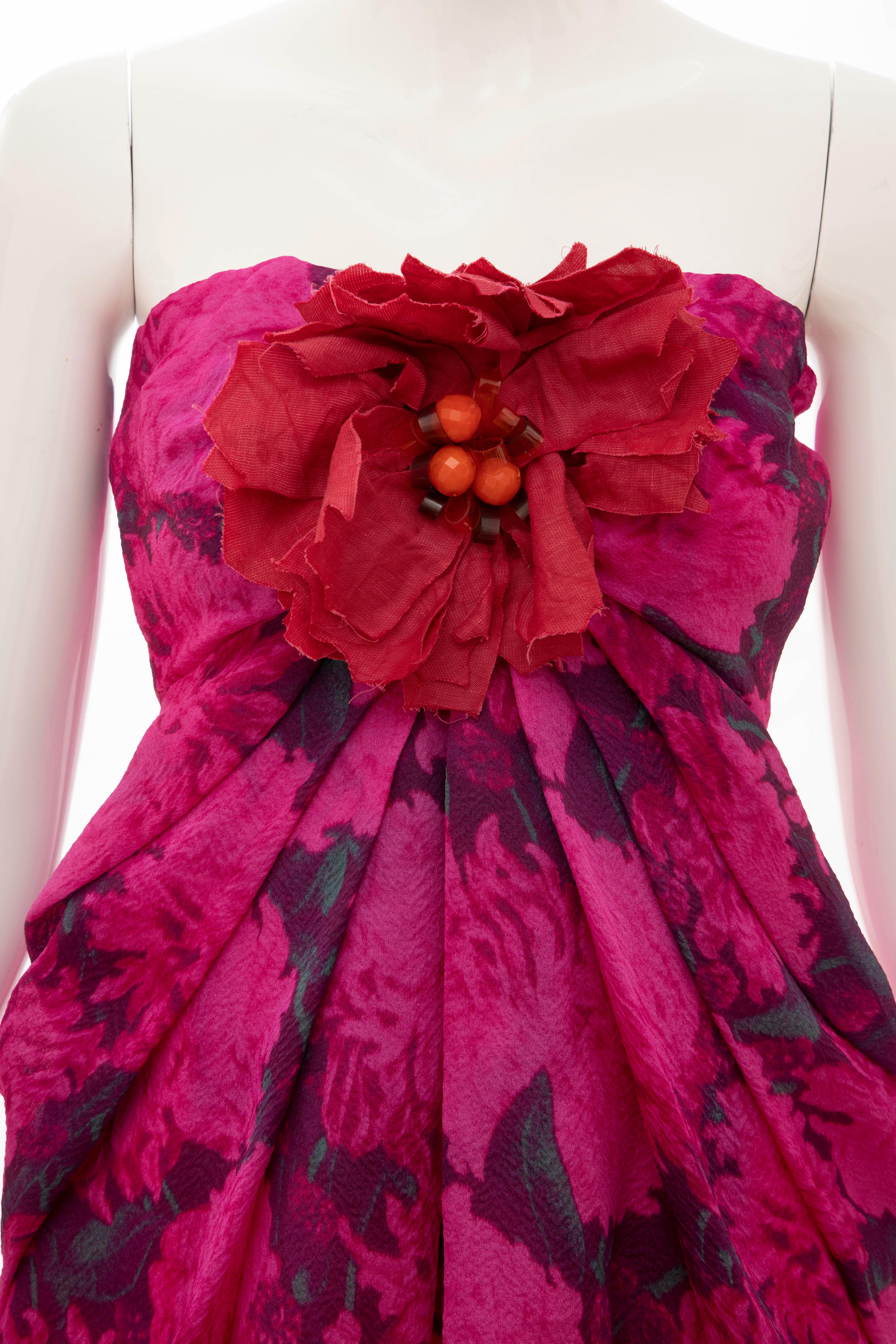 Alber Elbaz Lanvin Silk Printed Floral Embroidered Strapless Dress, Spring 2010 5