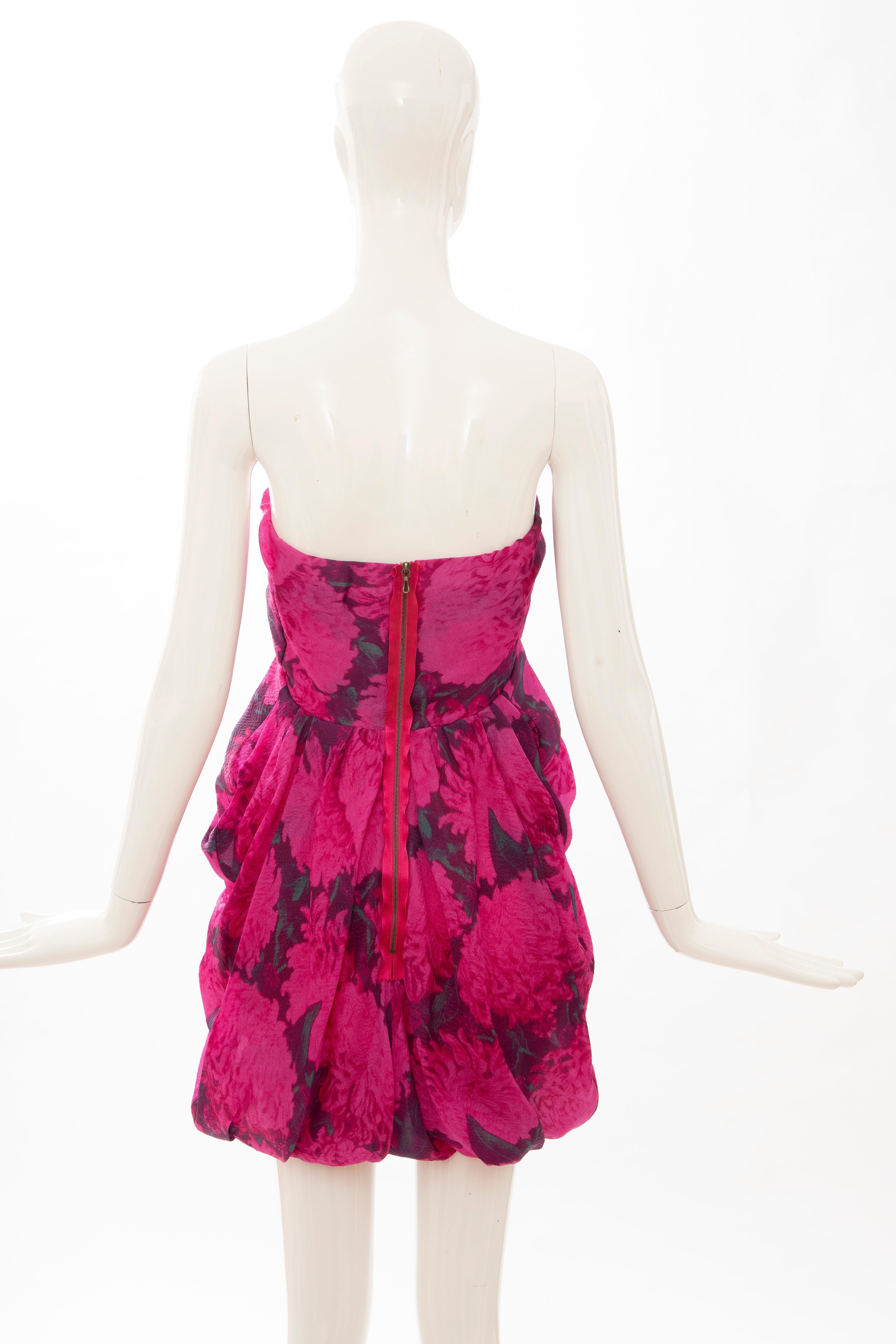 Alber Elbaz Lanvin Silk Printed Floral Embroidered Strapless Dress 