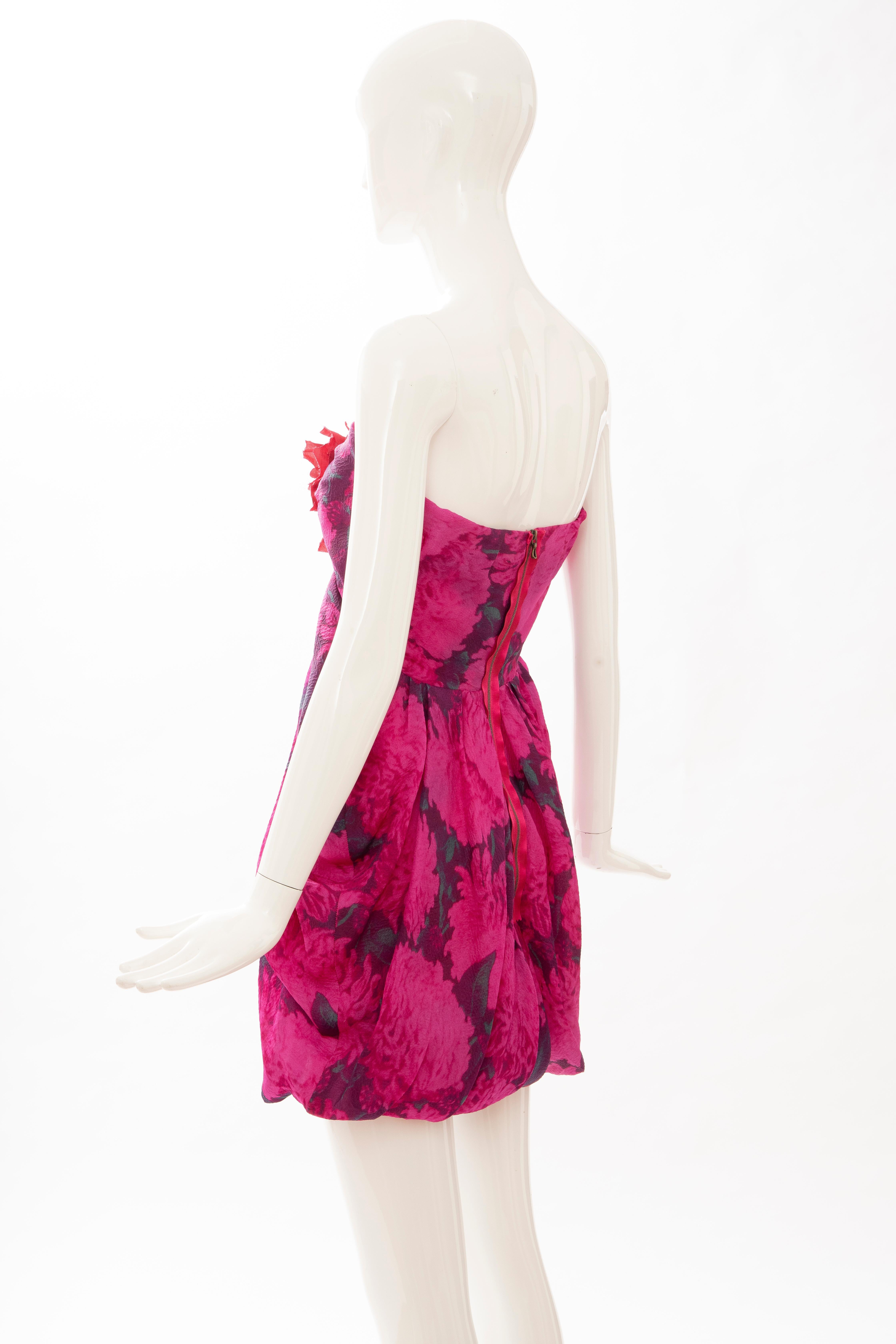 Women's Alber Elbaz Lanvin Silk Printed Floral Embroidered Strapless Dress, Spring 2010