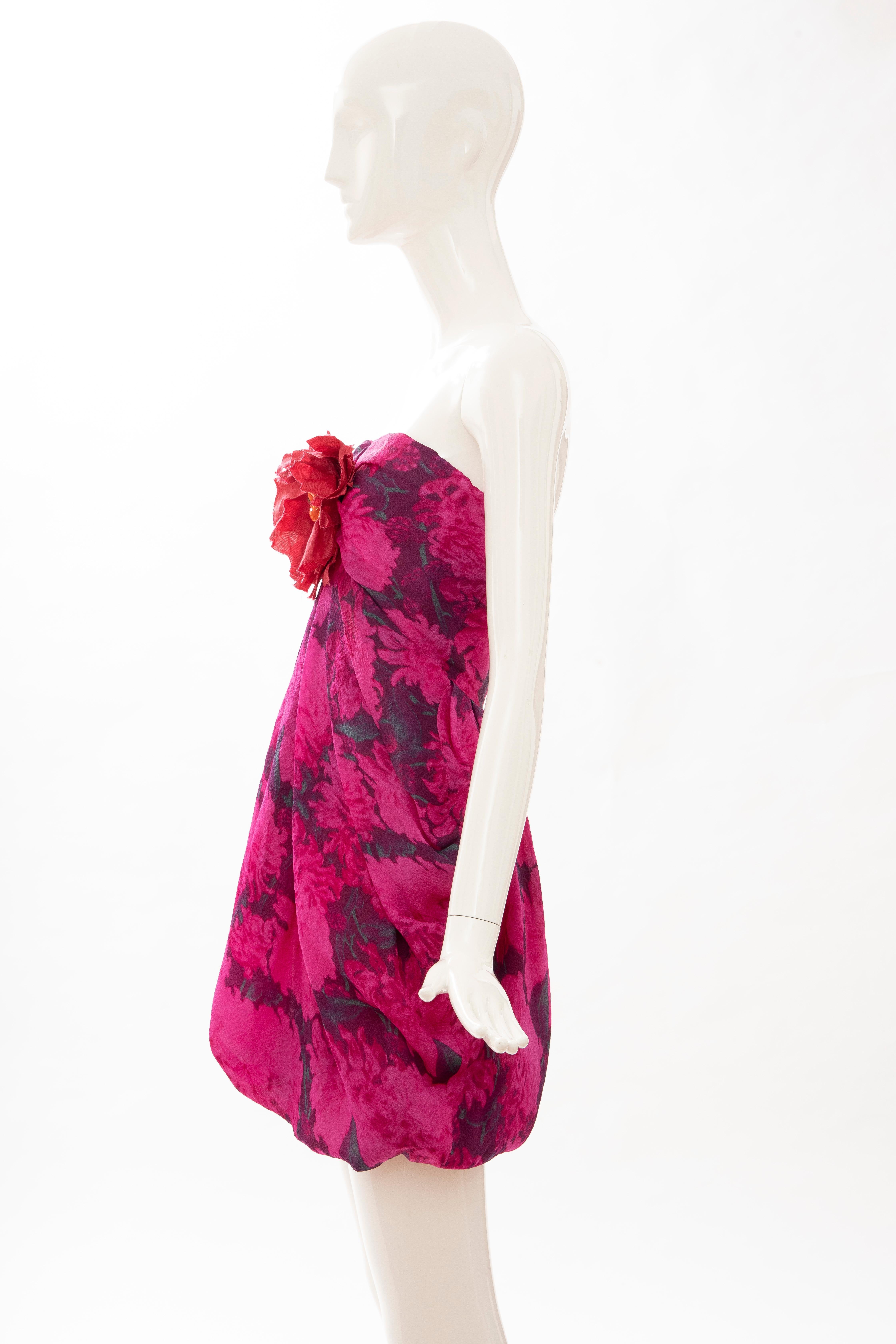 Alber Elbaz Lanvin Silk Printed Floral Embroidered Strapless Dress, Spring 2010 1