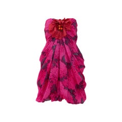 Alber Elbaz Lanvin Silk Printed Floral Embroidered Strapless Dress:: Spring 2010