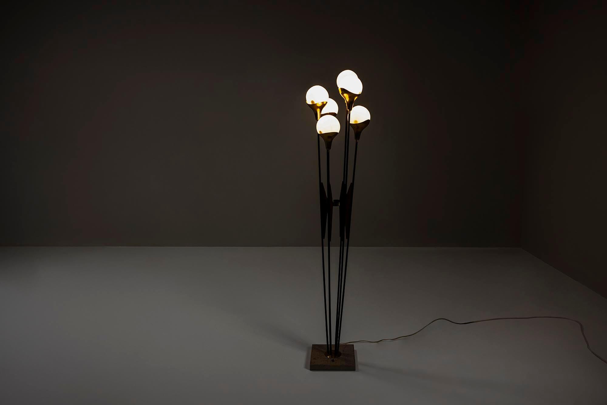 Mid-20th Century Alberello Floor Lamp with Brass and Marble by Stilnovo, Italy 1960s