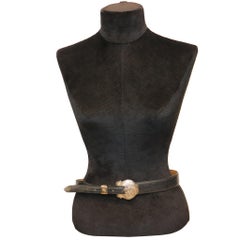 Alberes Black Leather Belt W/ Gold Accents