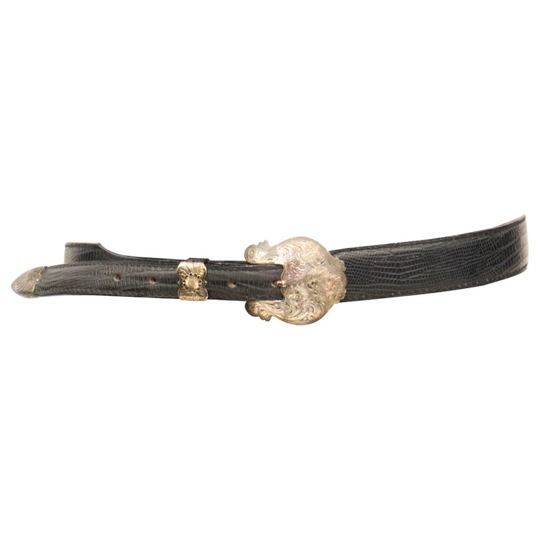 Alberes Black Leather Belt W/ Gold Accents For Sale at  display picture 1