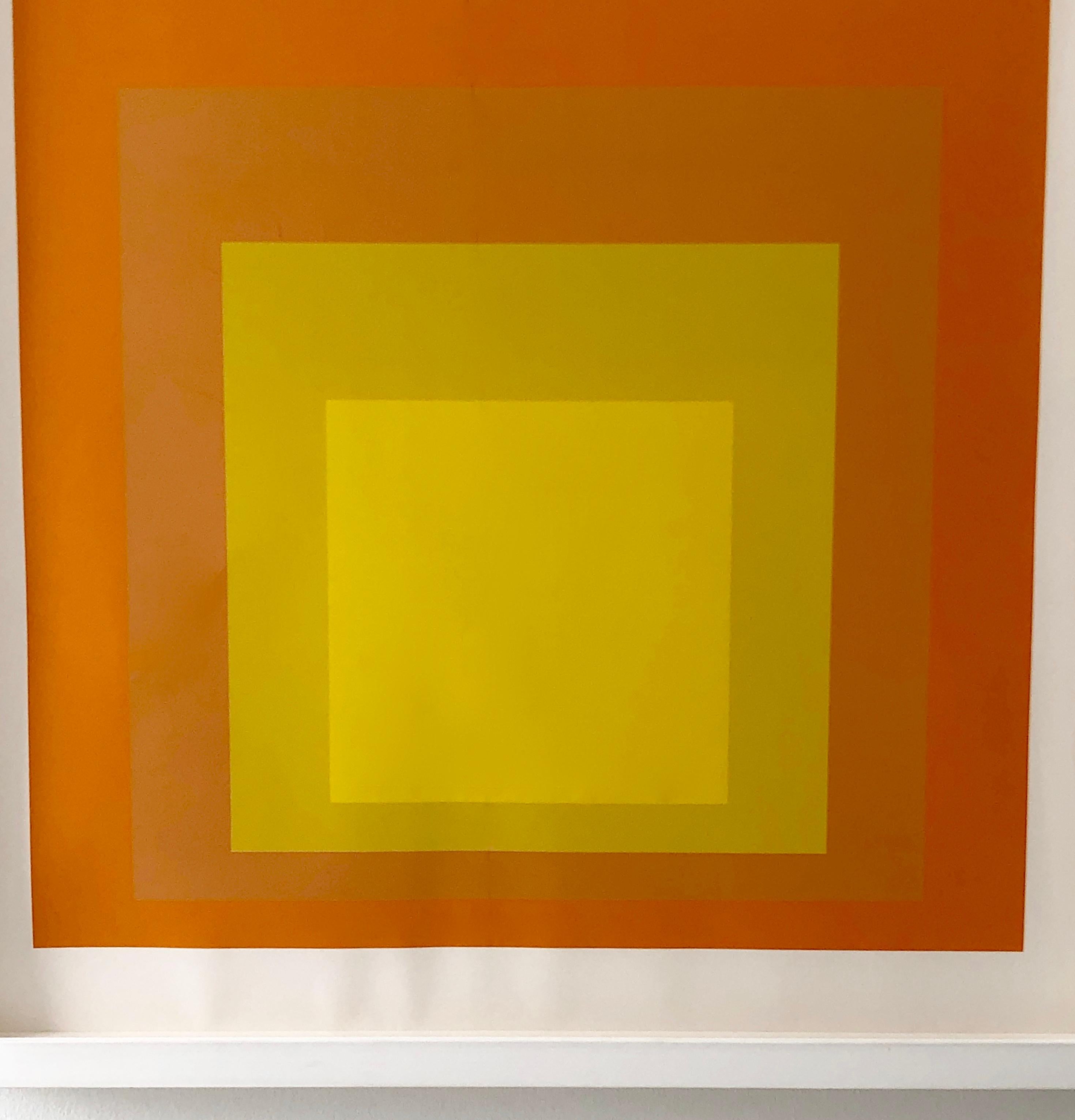 Offered is a framed in white Mid-Century Modern abstract silkscreen by Josef Albers (1888-1976) entitled 