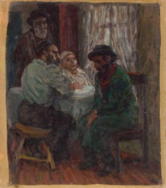 Jewish Family Interior Scene (The Shadchan) Rare Judaica Oil Painting WPA artist
