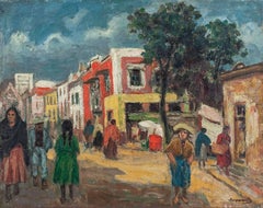 Street Scene Oil Painting Circa 1930s Albert Abramovitz WPA Artist Mexican Town