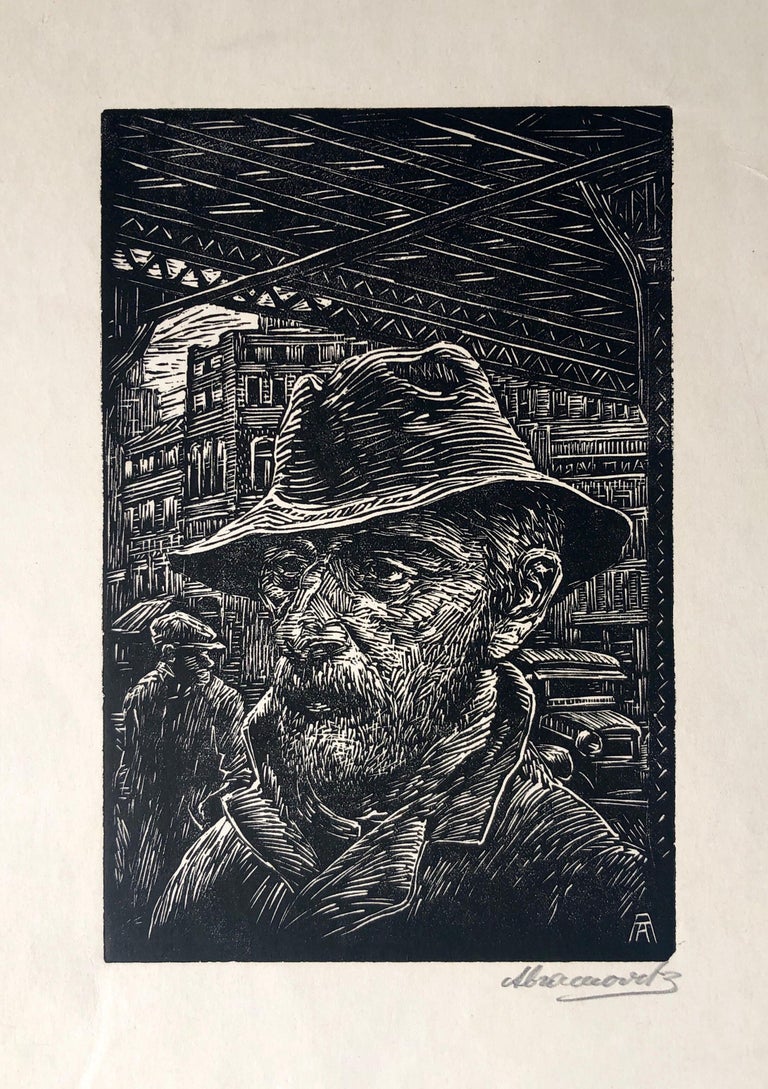 Albert Abramovitz - Coming Home Woodblock Print c.1930's WPA Woodcut Print Hand Signed For Sale at 1stDibs | woodcut wood print art, woodcut printmaking artists