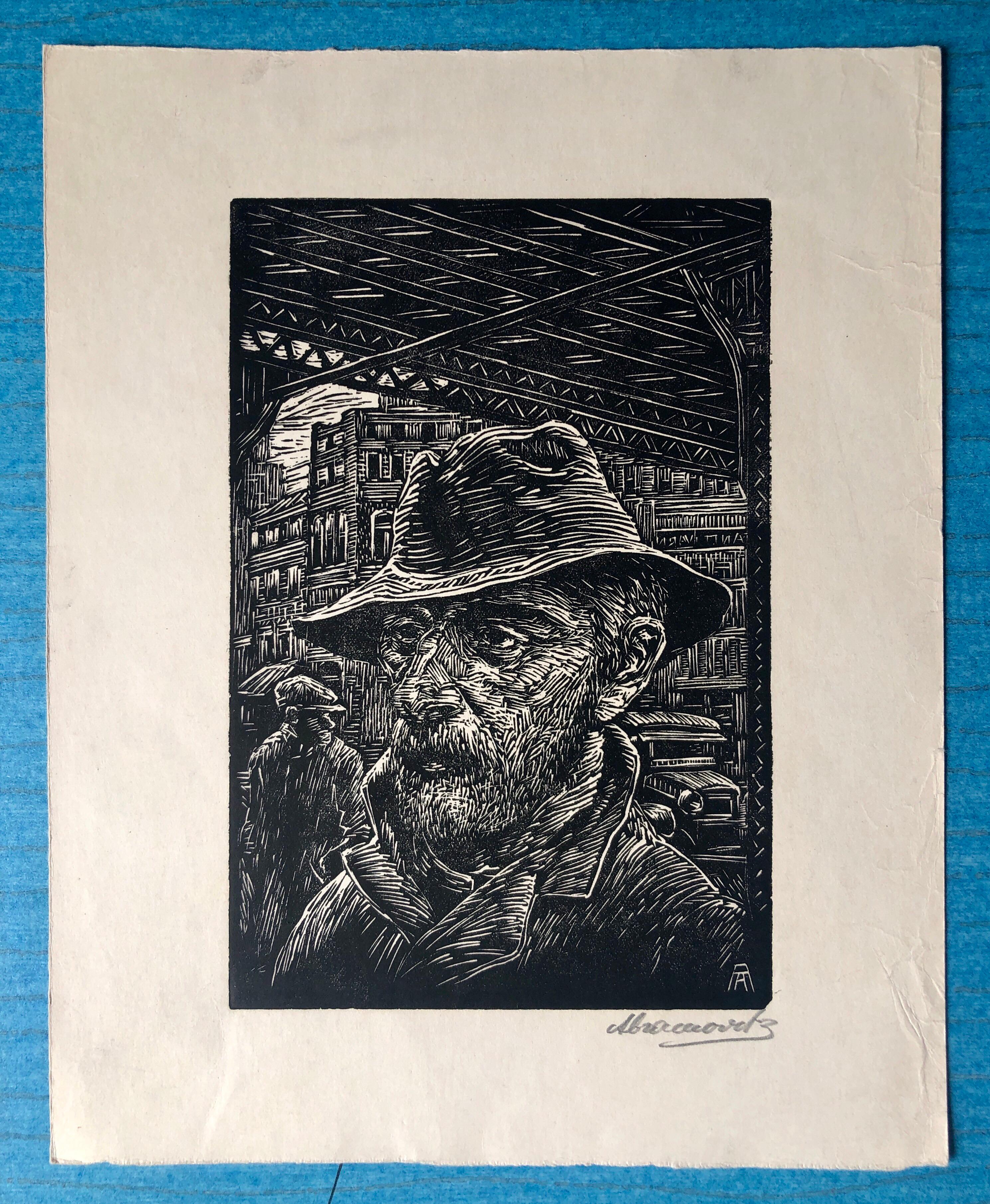 Coming Home Woodblock Print c.1930's WPA Woodcut Print Hand Signed For Sale 2