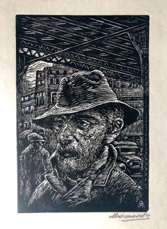 Vintage Coming Home Woodblock Print c.1930's WPA Woodcut Print Hand Signed