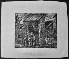 "Concrete Mixer, Moscow": Early 20th C. Woodcut Engraving by Albert Abramovitz