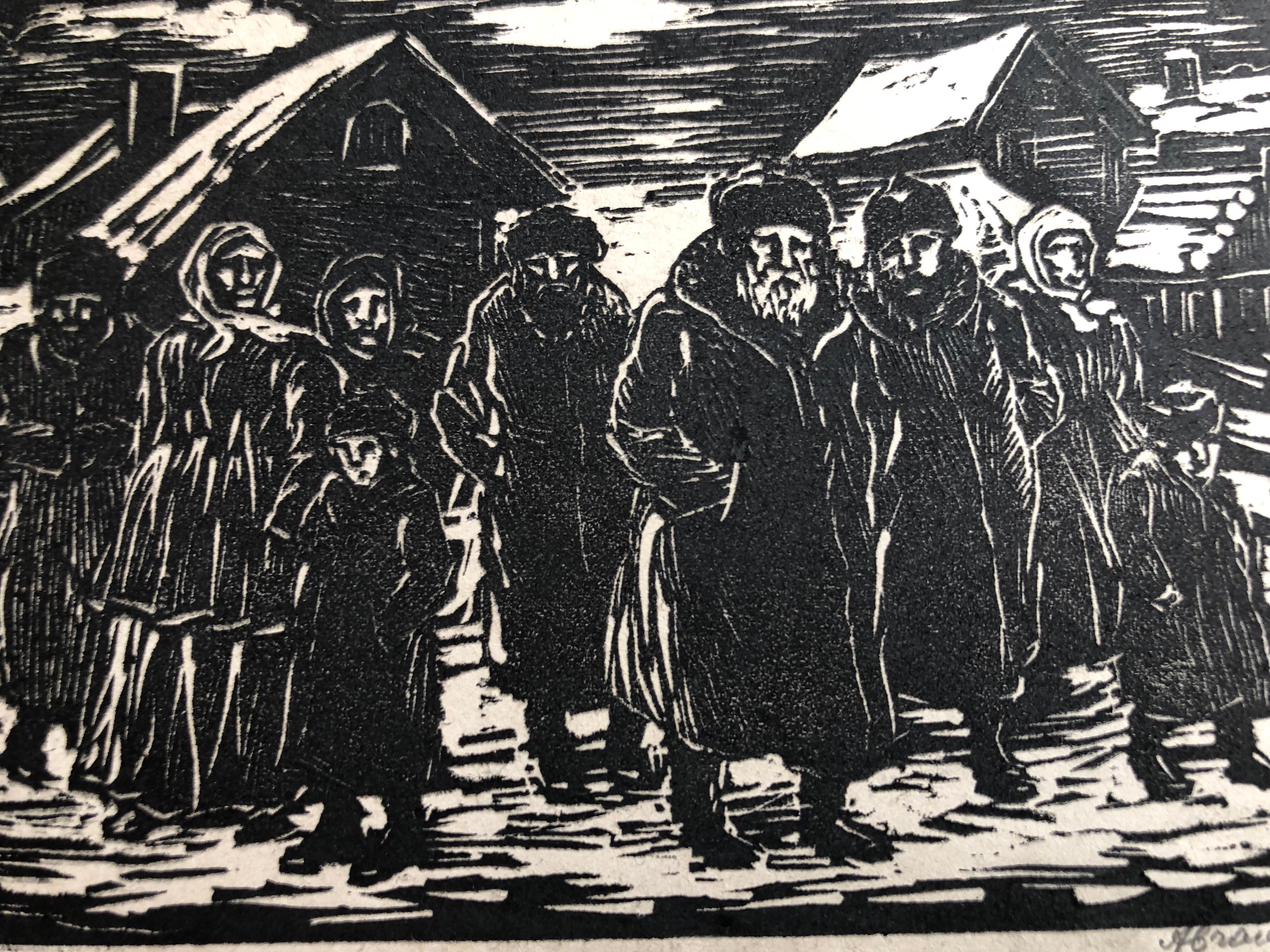Jewish Shtetl Russian Village Judaica Holzschnitt WPA-Künstler handsigniert – Print von Albert Abramovitz