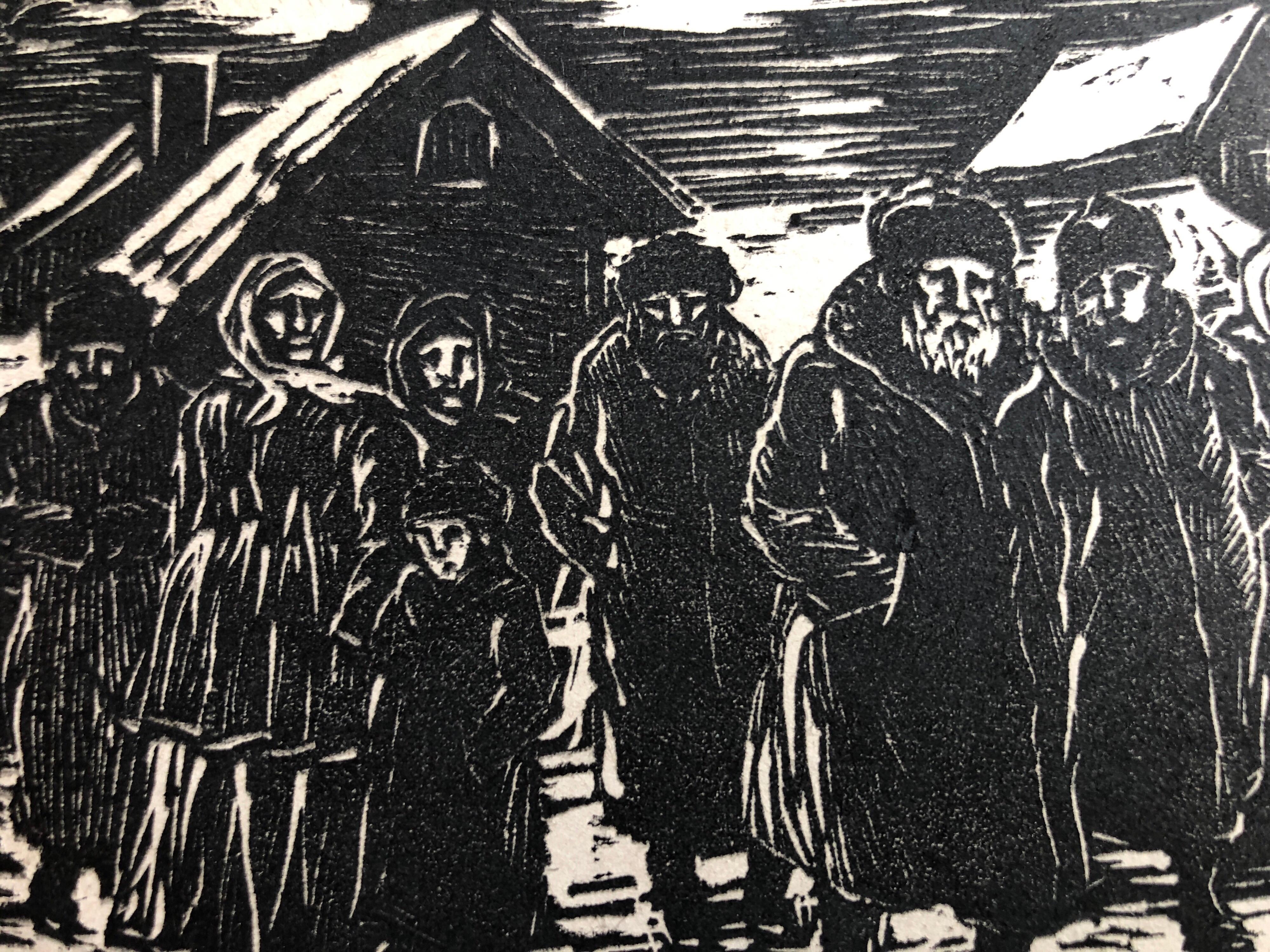 Jewish Shtetl Russian Village Judaica Holzschnitt WPA-Künstler handsigniert (Amerikanischer Impressionismus), Print, von Albert Abramovitz