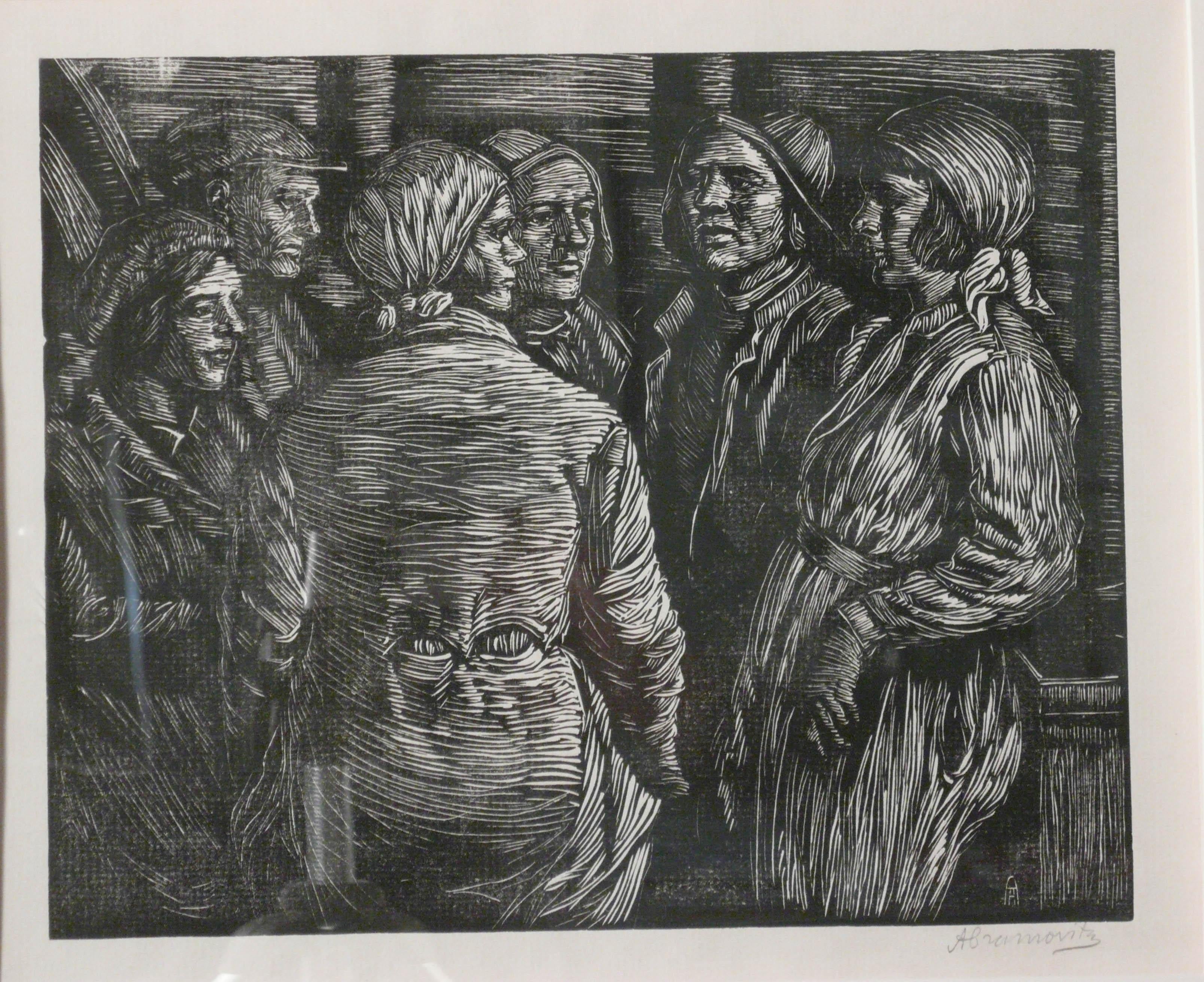 Albert Abramovitz Figurative Print - MEETING IN THE SHAFT