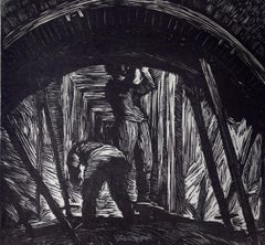 Vintage  "Mine Shaft", Soviet Union: An Early 20th C. Woodcut Engraving by Abramovitz
