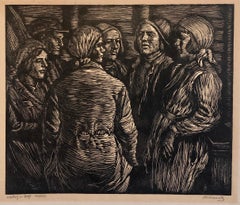 Moscow, Russia Workers Woodblock c.1930s WPA era Woodcut Print Hand Signed