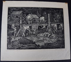 "Subway Construction, Moscow": An Early 20th C. Woodcut Engraving by Abramovitz