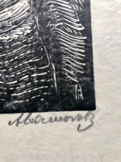 The Worker Woodblock Print c.1930's WPA Woodcut Print Hand Signed