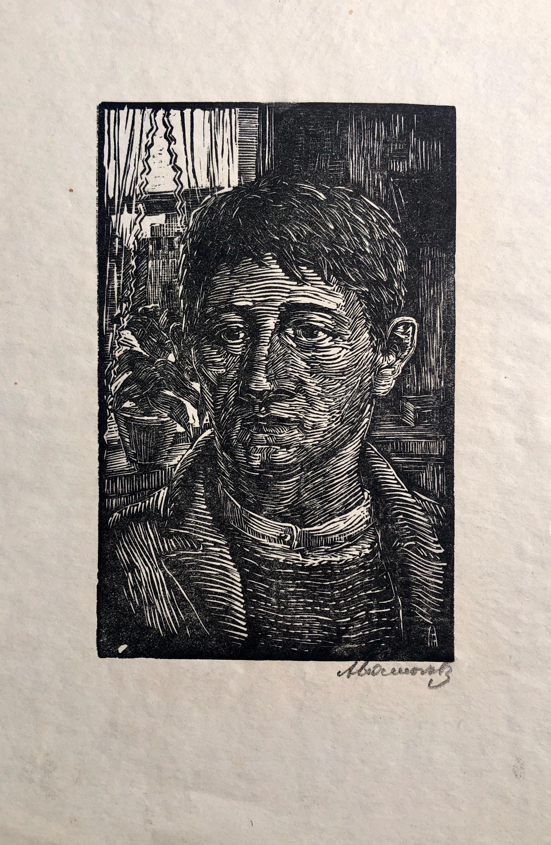 The Worker Woodblock Print c.1930's WPA Woodcut Print Hand Signed For Sale 2