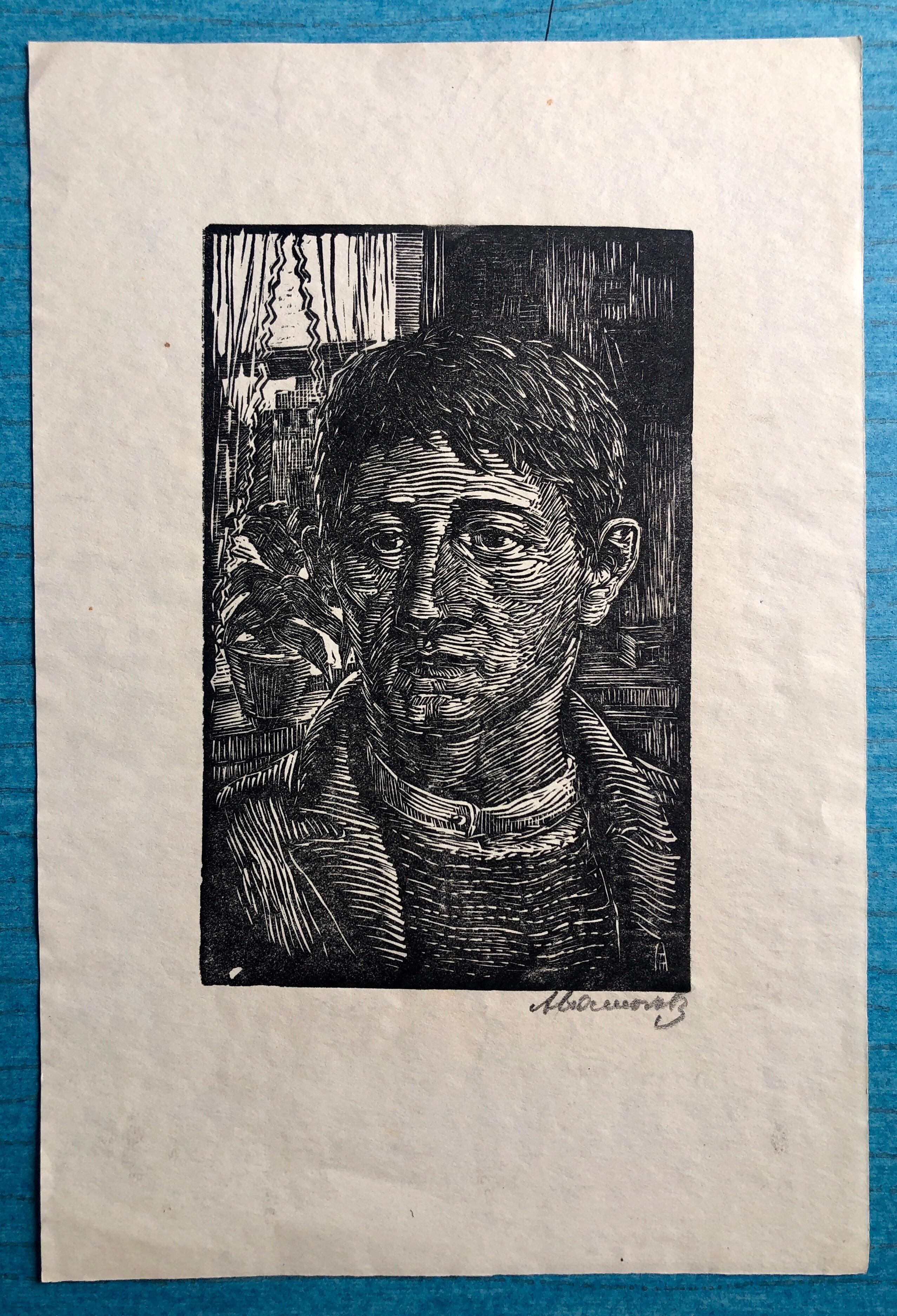 The Worker Woodblock Print c.1930's WPA Woodcut Print Hand Signed For Sale 3