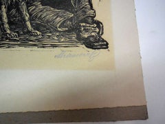 WPA Artist woodblock print "Letter from overseas"