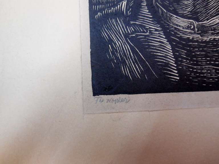 Grabado expresionista en madera de la WPA. 