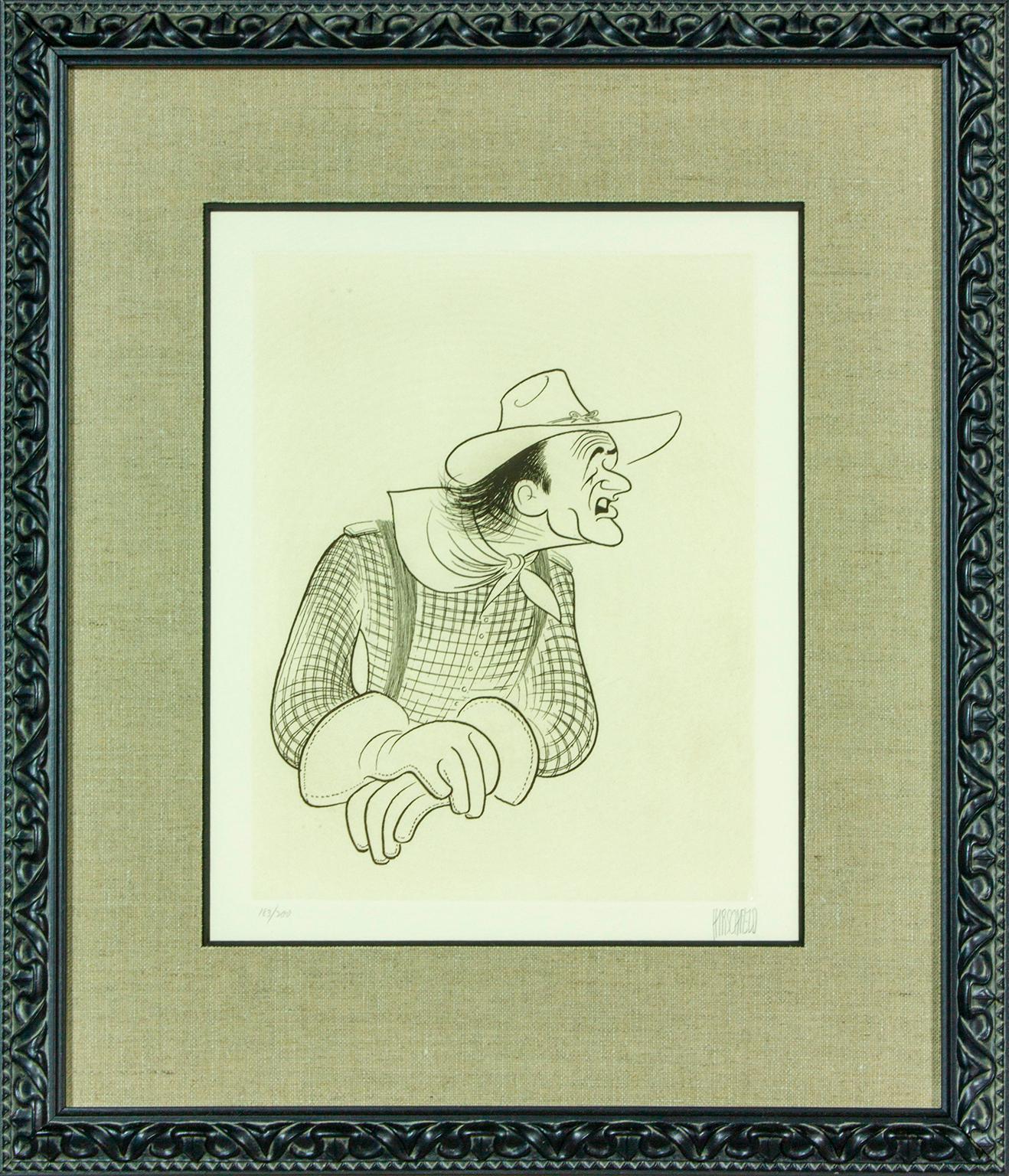 Figurative Print Albert Al Hirschfeld - Gravure originale de 1982 « John Wayne » par Al Hirschfeld. Signé et numéroté à la main.