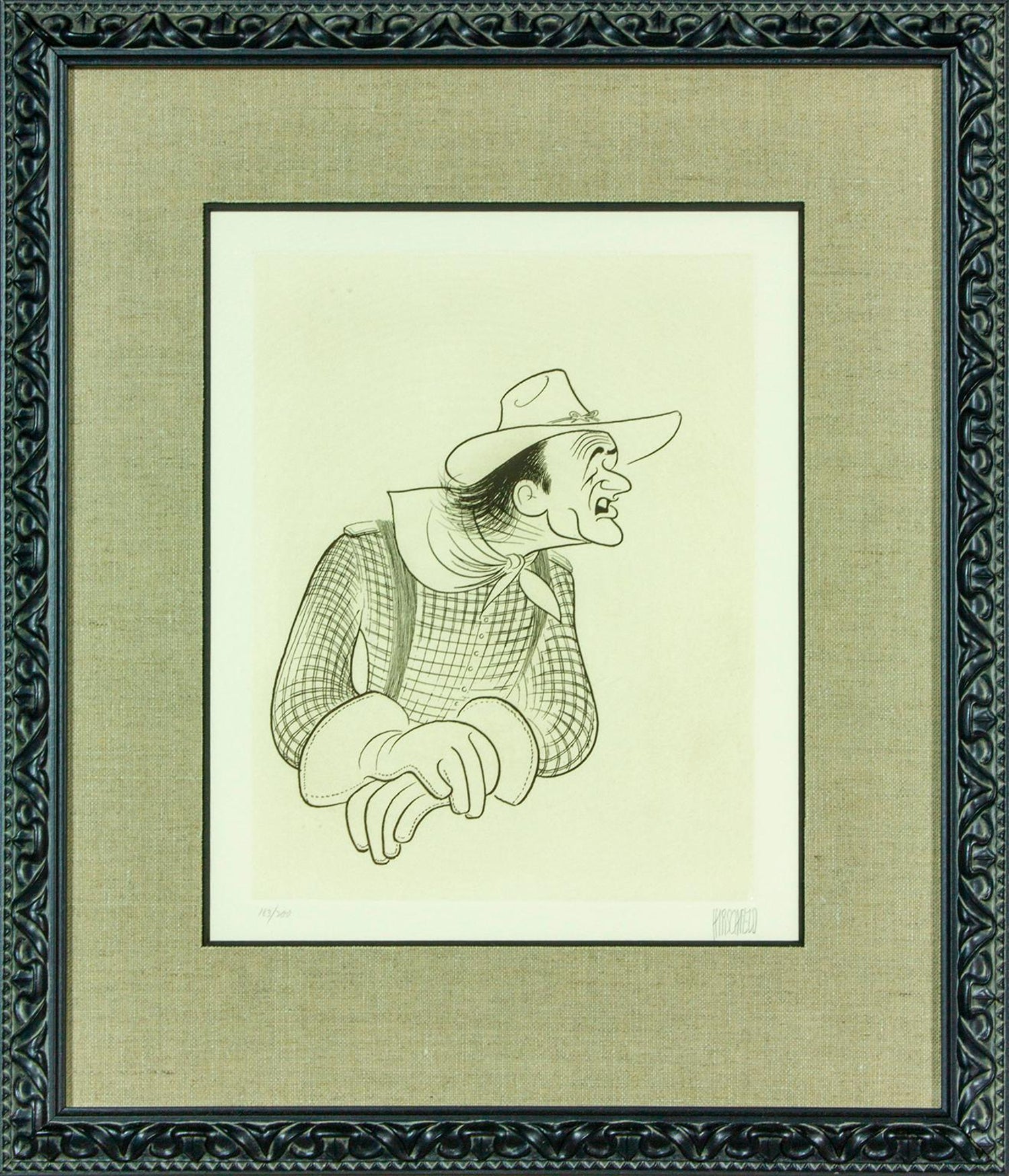 Albert Al Hirschfeld - 1982 "John Wayne" original etching by Al Hirschfeld.  Hand signed and numbered. For Sale at 1stDibs