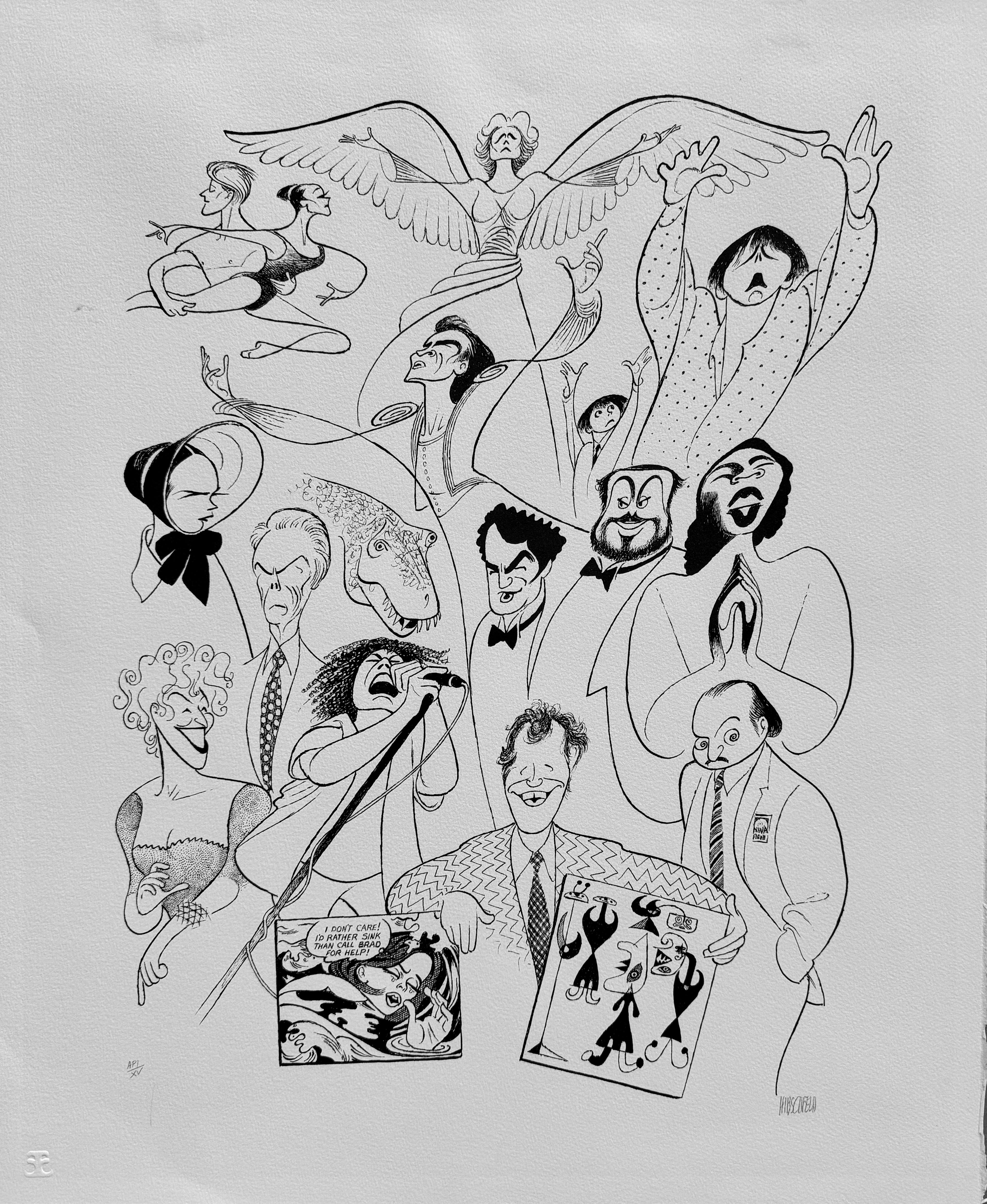 Albert Al Hirschfeld Figurative Print - "1993 in Review" Broadway, Movies, Dance, Film, Opera, Nureyev, Bette Middler